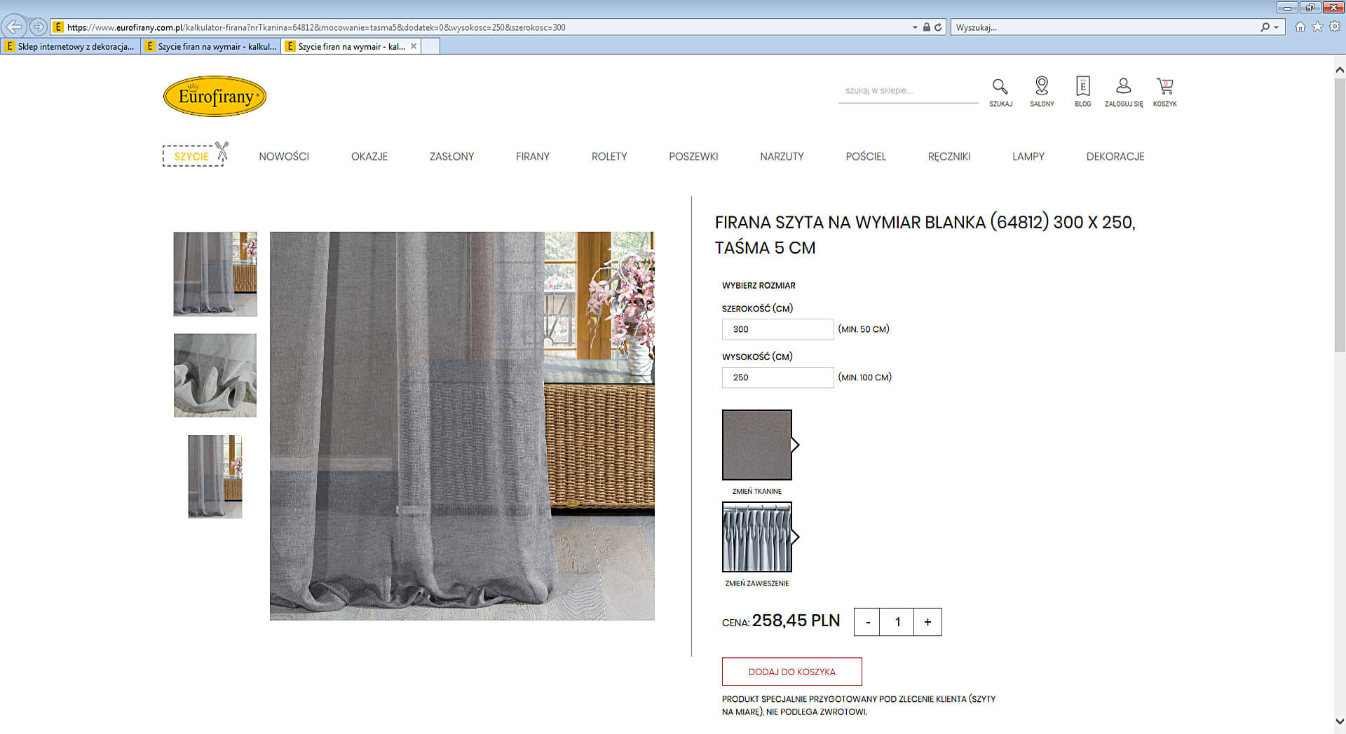kalkulator do szycia firan eurofirany