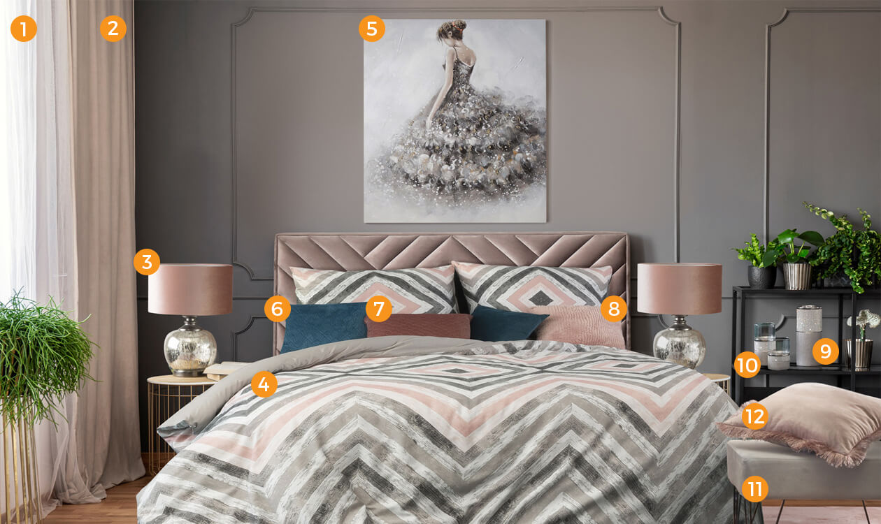 sypialnia w stylu glamour eurofirany