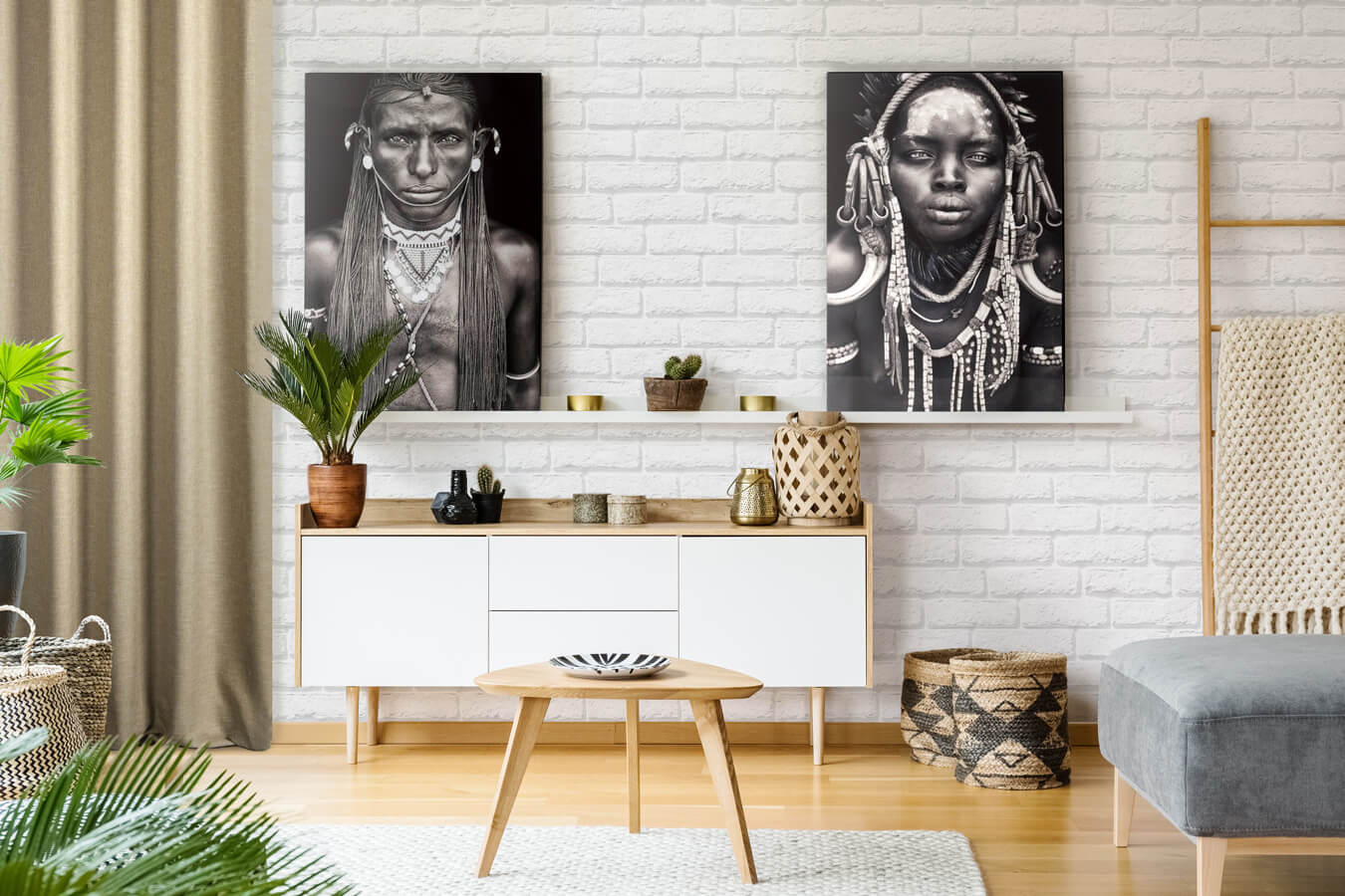 jak zaaranzowac sciane z bialej cegly w salonie