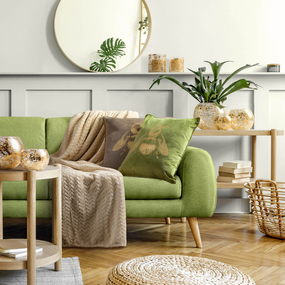 Zielona kanapa jakie dodatki