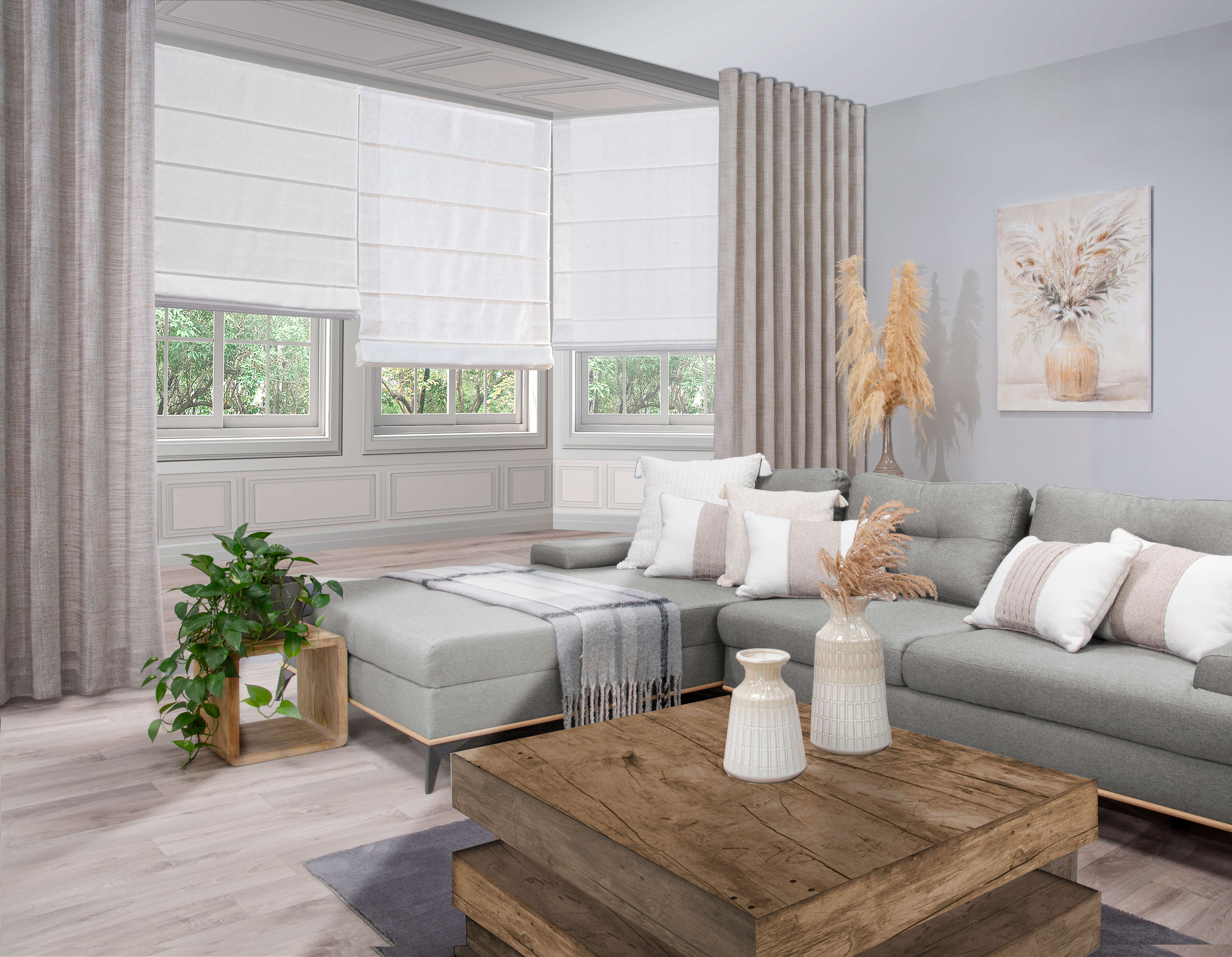 rolety rzymskie i zasłony razem