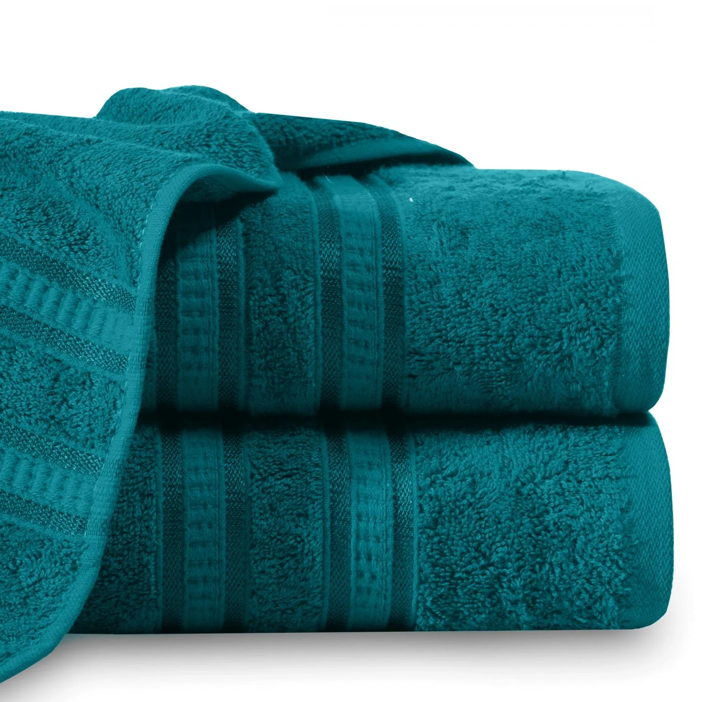 Ręcznik kąpielowy 50x90 cm bambusowy kolor turkusowy zdobiony bordiurą w pasy 500 g/m2 MILA