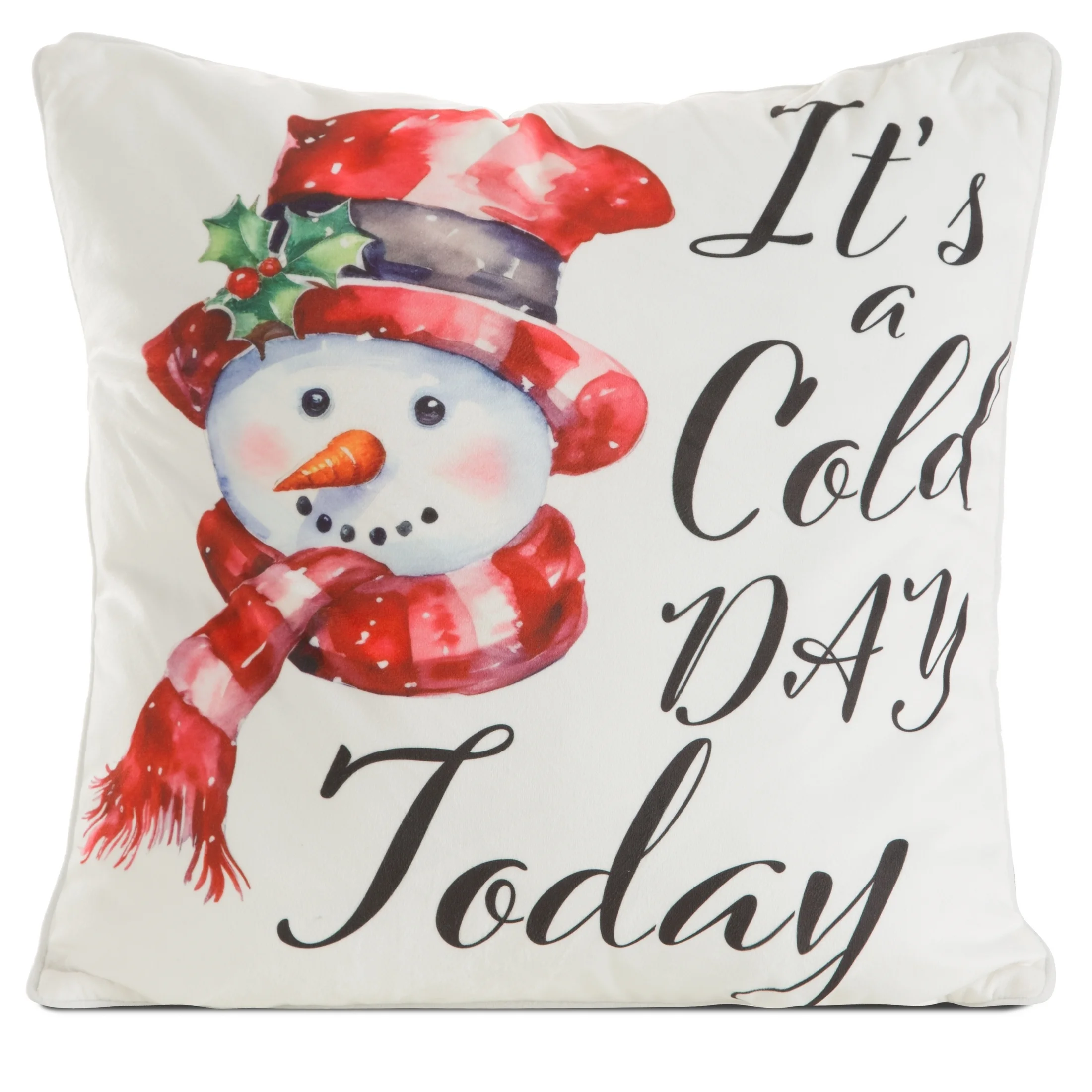 Poszewka na poduszkę 45x45 cm welwetowa, kremowo czerwona zdobiona uroczym motywem świątecznym | eurofirany