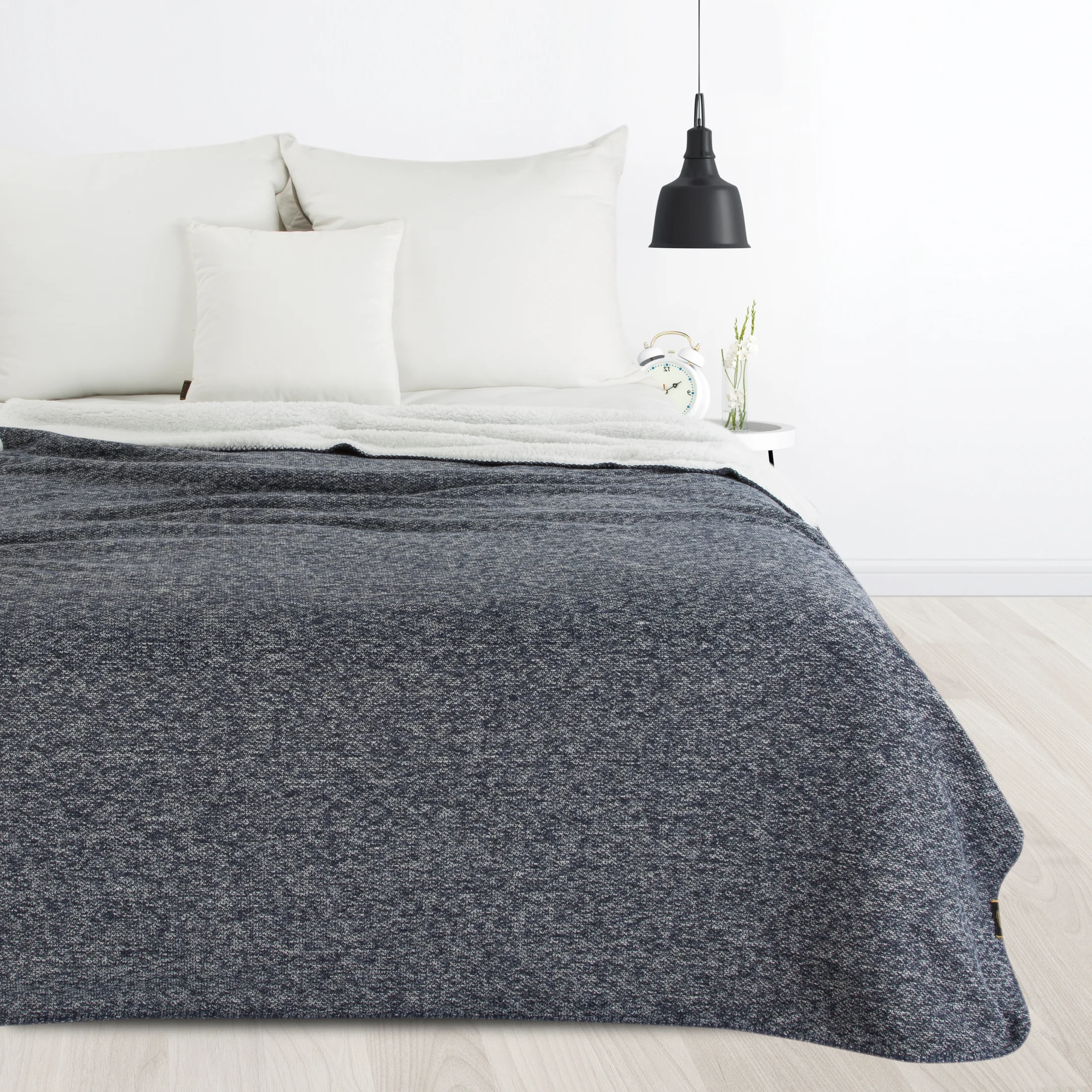 Koc bukla 150x200 cm granatowo, biały dwustronny PANDA Eurofirany Premium