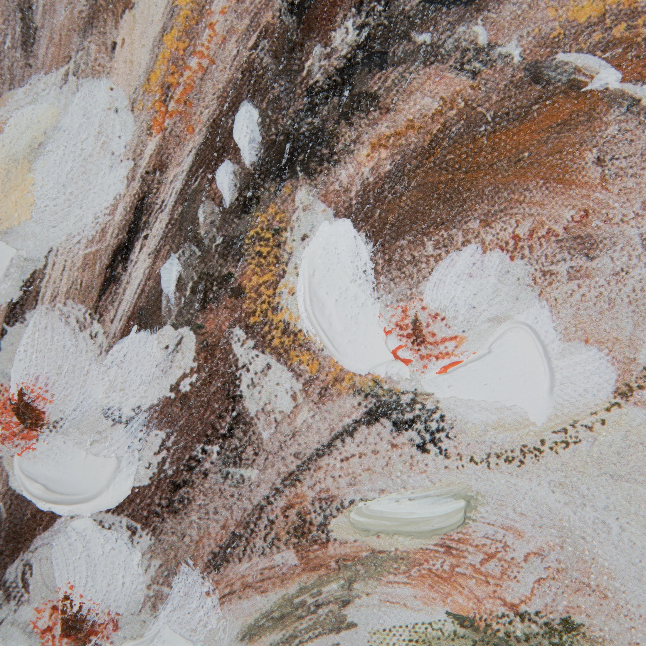 Obraz roślinny beżowo, zielony ręcznie malowany na płótnie 60x120 cm