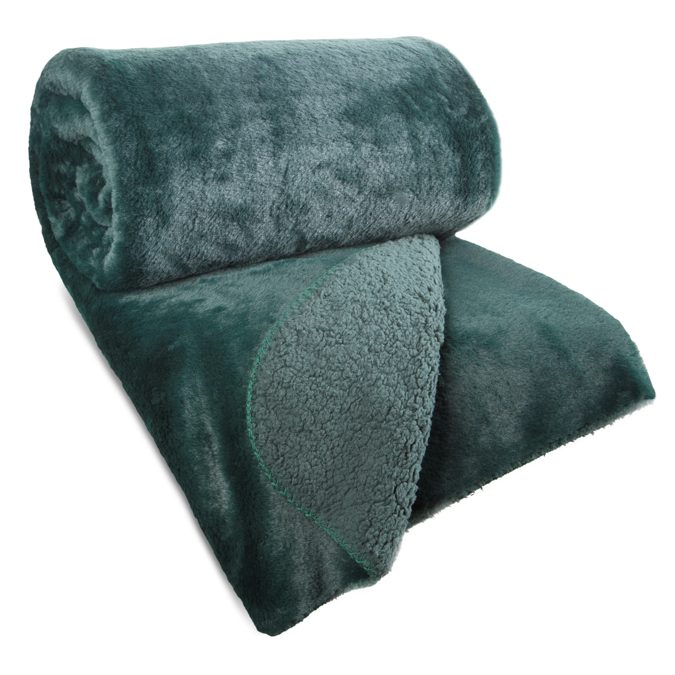 Narzuta dwustronna z przyjemnego futerka i tkaniny barankowej ciemnozielona 220x240 cm NINA Eurofirany Premium