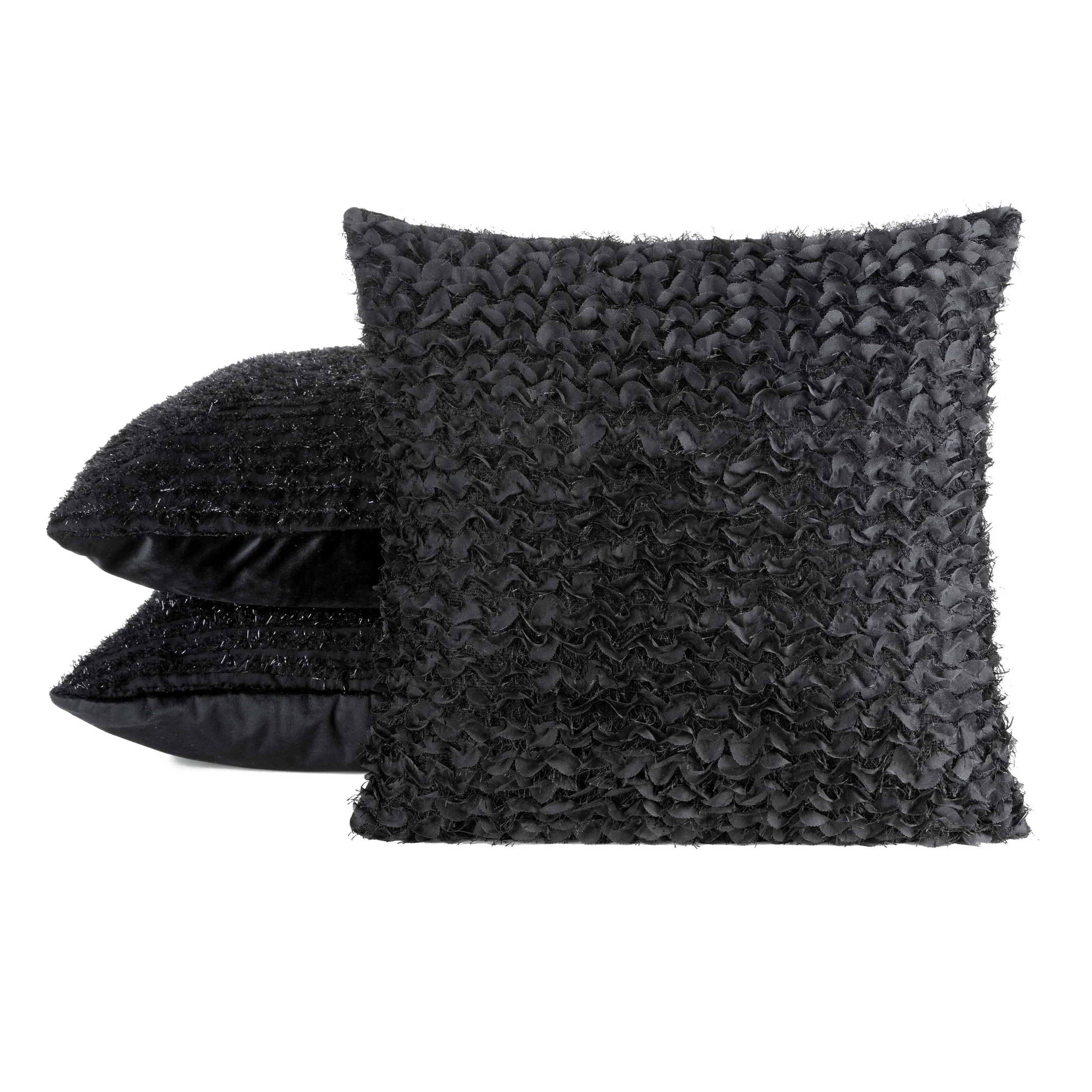 Poszewka na poduszkę 45x45 cm z tkaniny szyfonowej kolor czarny zdobiona moherową nicią TIFFANY Eva Minge