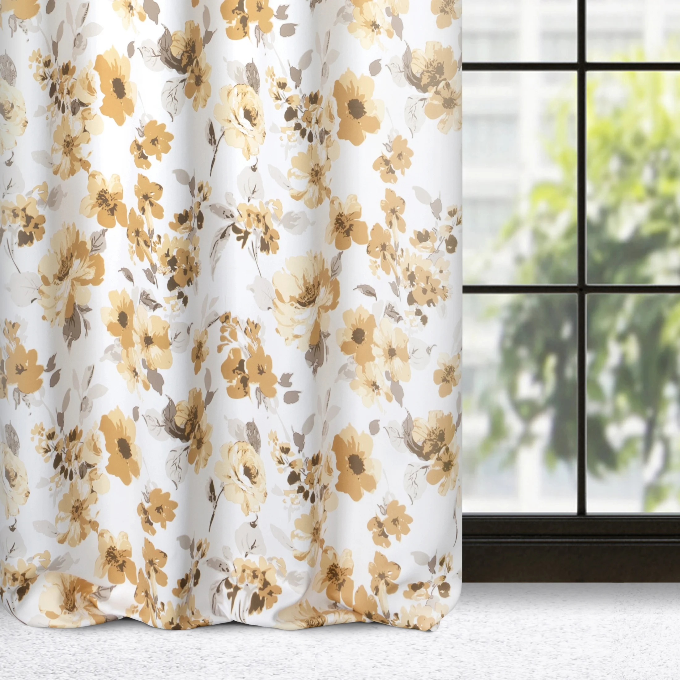 Zasłona biało, beżowa w kwiaty, zaciemniająca 140x250 cm przelotka - CAREN | eurofirany