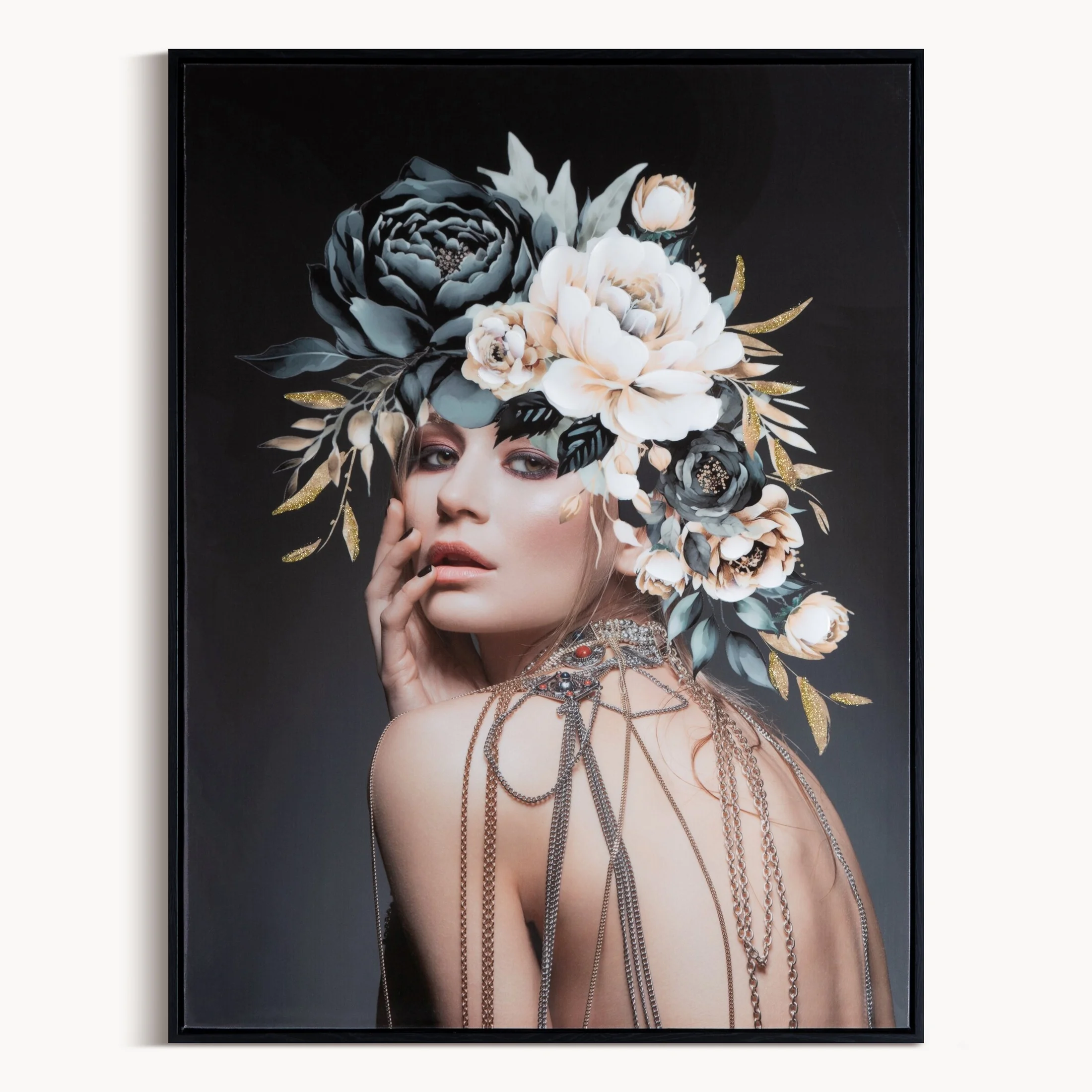 Obraz postaci ciemnoszaro, beżowy nadruk na płótnie z wykończenie lustrzanym 60x80 cm | eurofirany