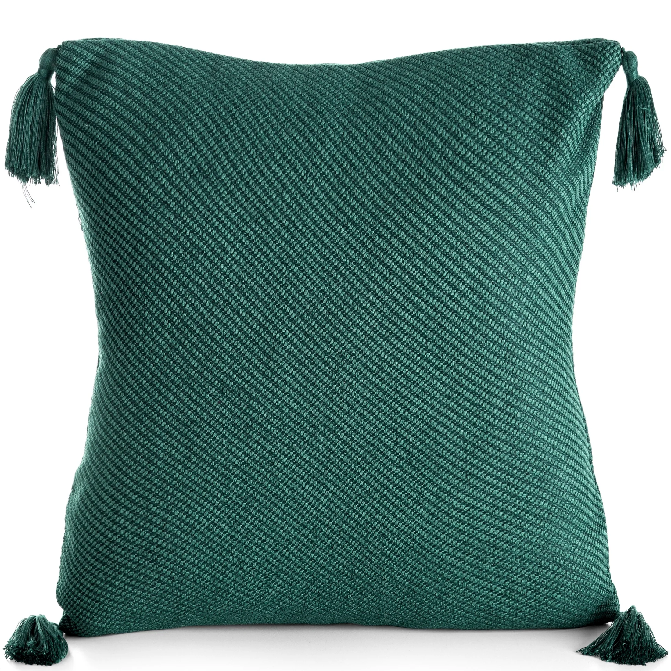 Poszewka na poduszkę 45x45 cm gładka ciemnozielona z ozdobnymi chwostami na rogach POLY | eurofirany
