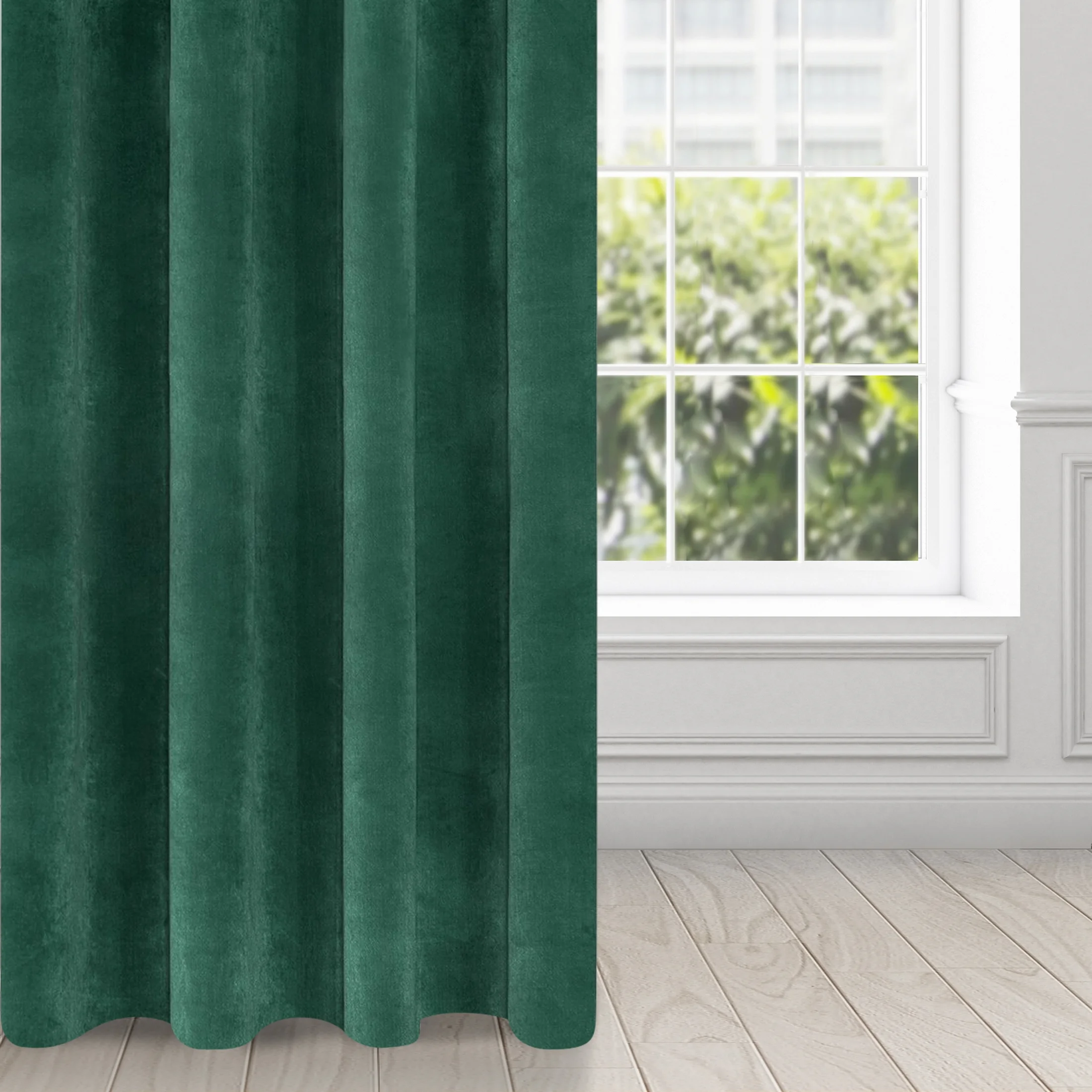 Zasłona ciemnozielona z ekskluzywnego aksamitnego welwetu 290 g/m2 140x250 cm 10 szt. przelotek - VILLA | eurofirany