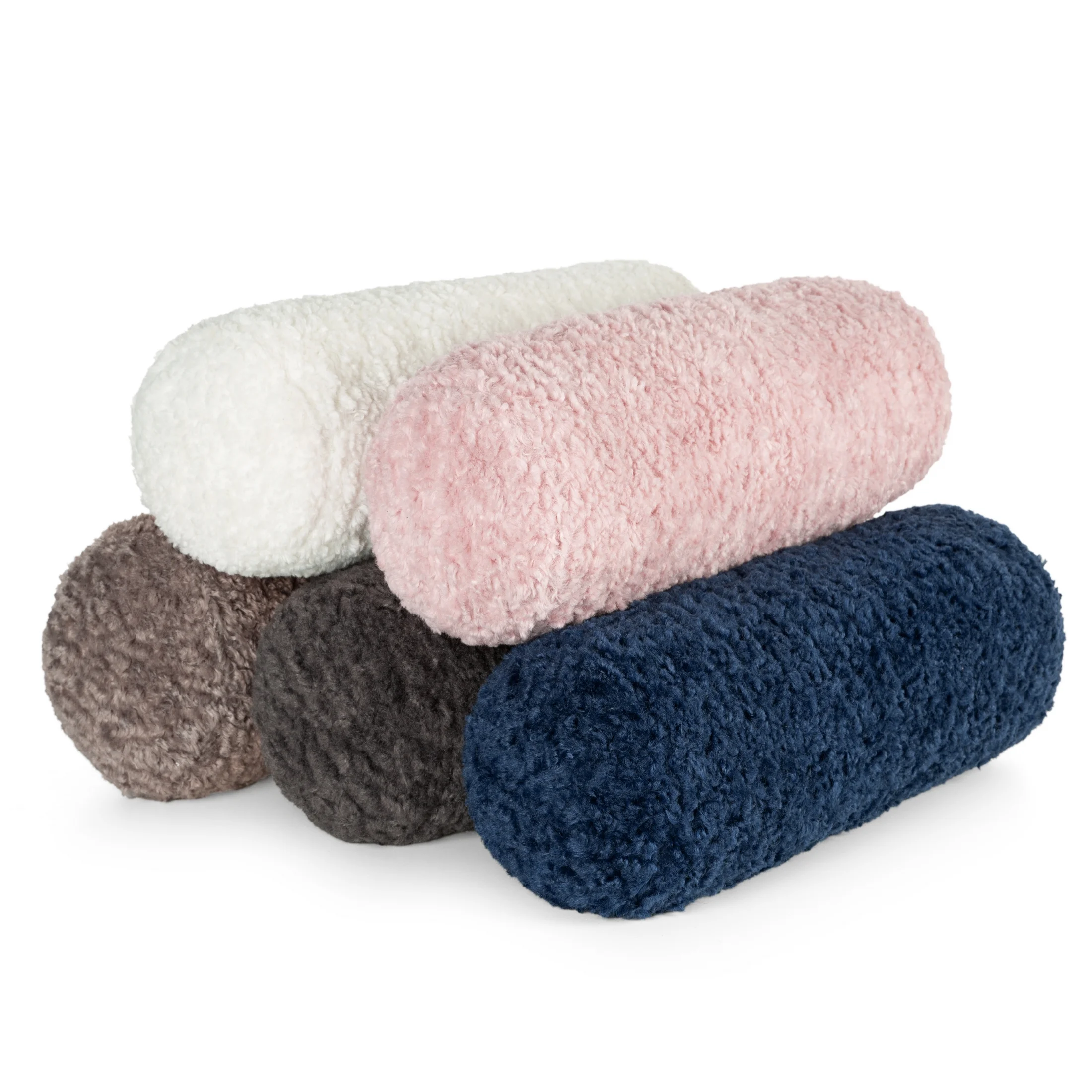 Poduszka wałek 15 x 45 cm z tkaniny typu bukla beżowa