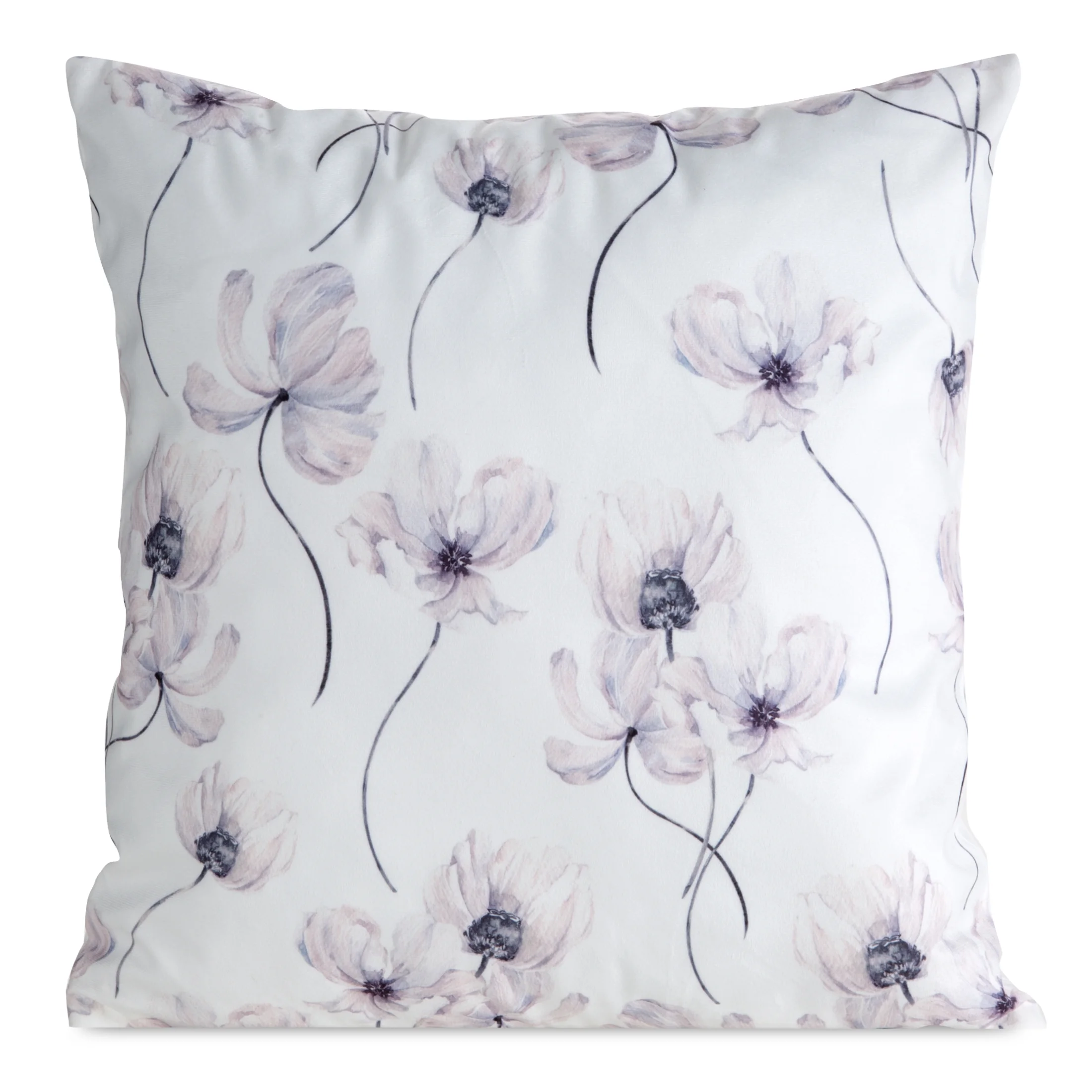 Poszewka na poduszkę 45x45 cm welwetowa biało, beżowa zdobiona nadrukiem letnich kwiatów MINK | eurofirany