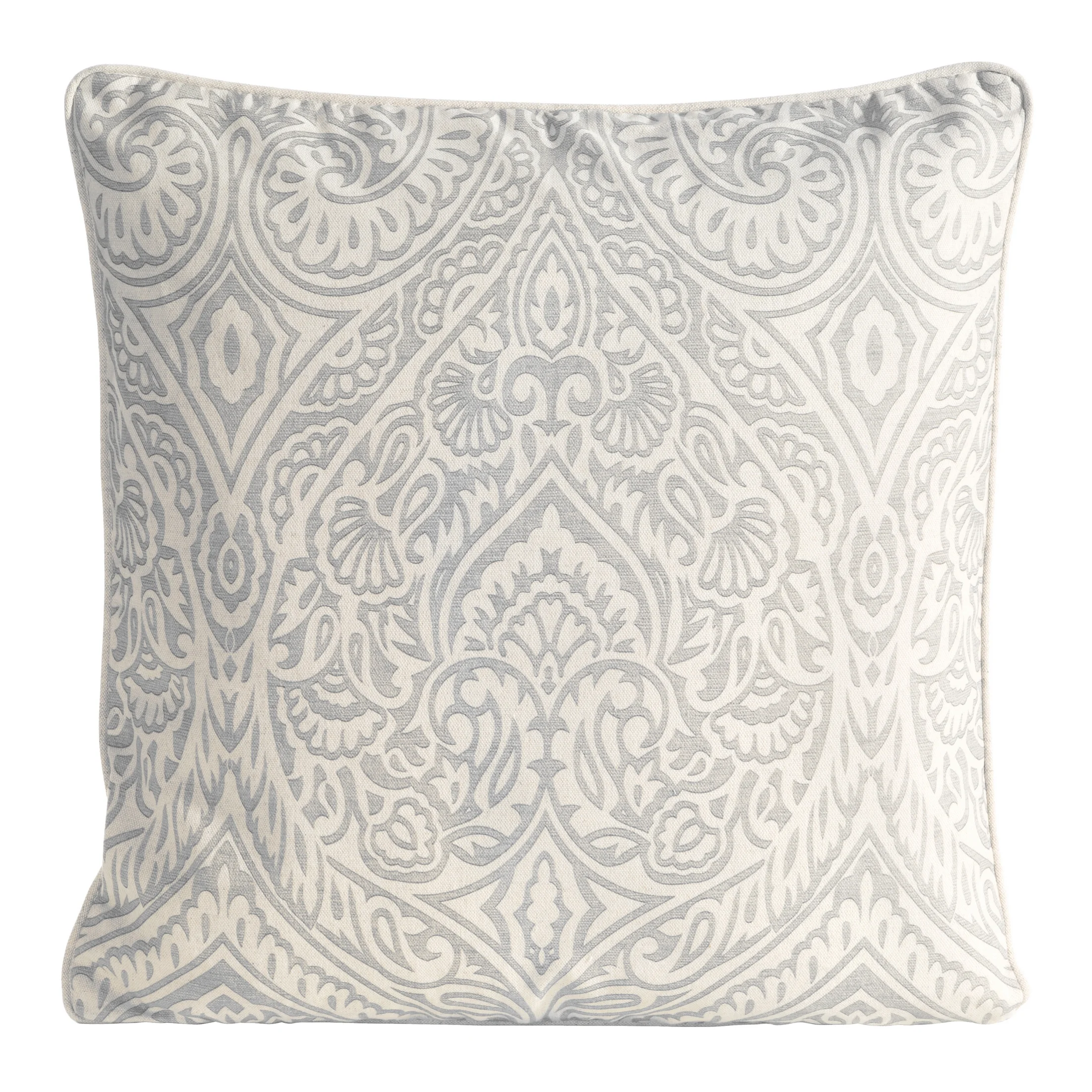 Poszewka na poduszkę 50x50 cm bawełniana z dodatkiem lnu beżowo, stalowa zdobiona wzorem ornamentu LEN | eurofirany