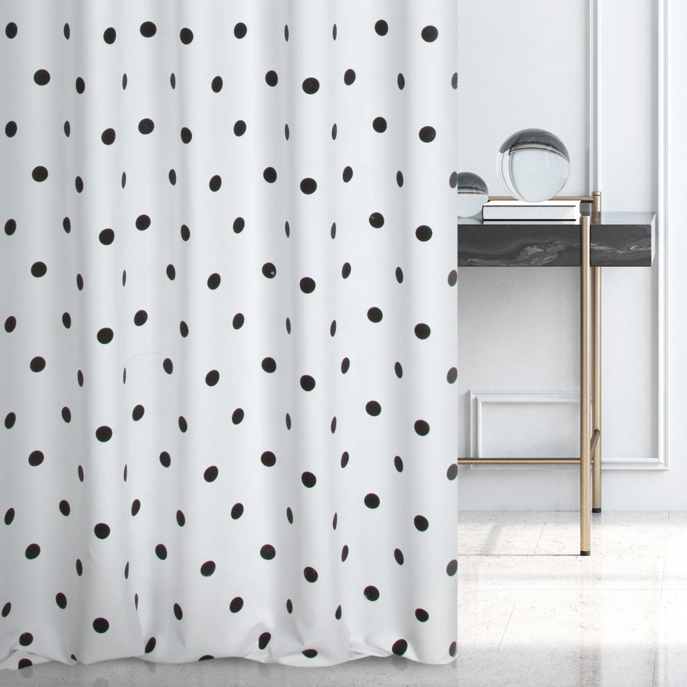 Tkanina zasłonowa z nadrukiem w groszki, miękka w dotyku