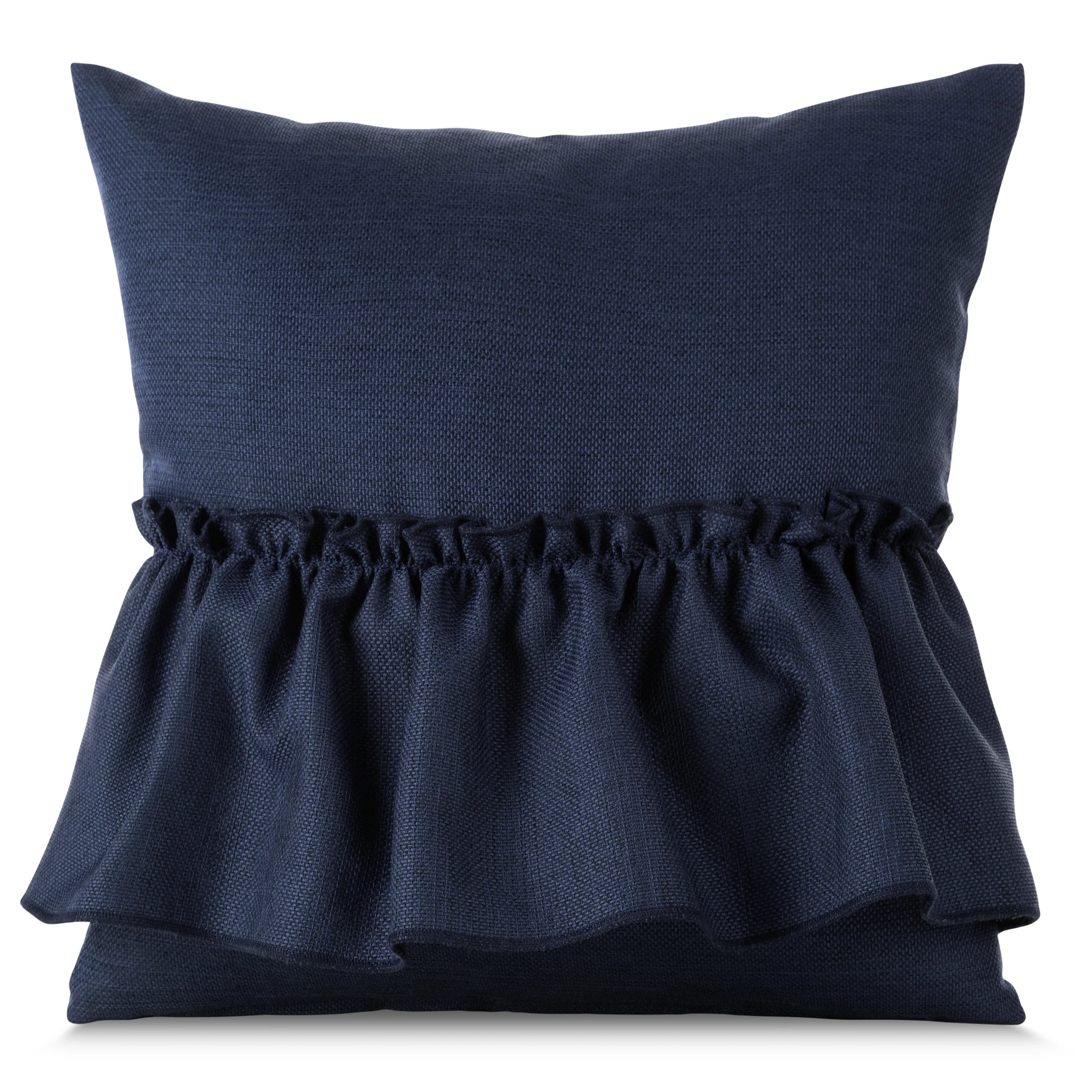 Poszewka na poduszkę 40x40 cm granatowa z falbaną z tkaniny o płóciennym splocie LENA | eurofirany