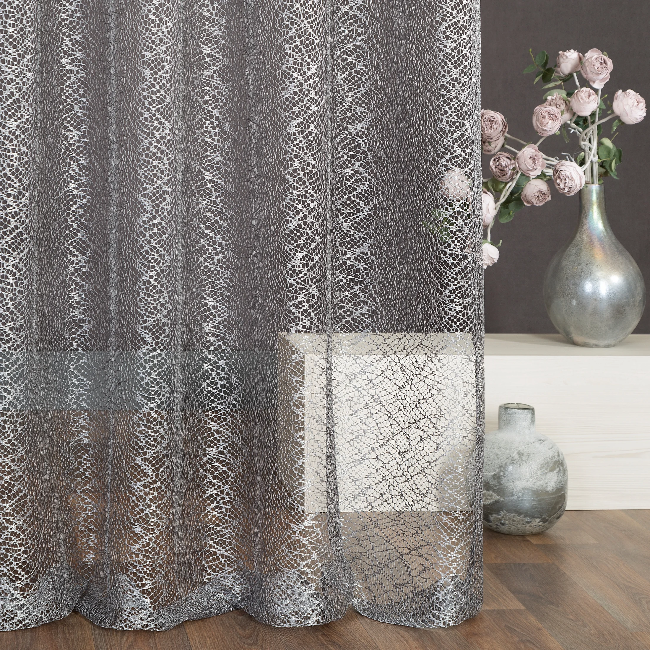 Firana srebrna o strukturze pajęczej sieci 140x250 cm przelotka AMANDA | eurofirany