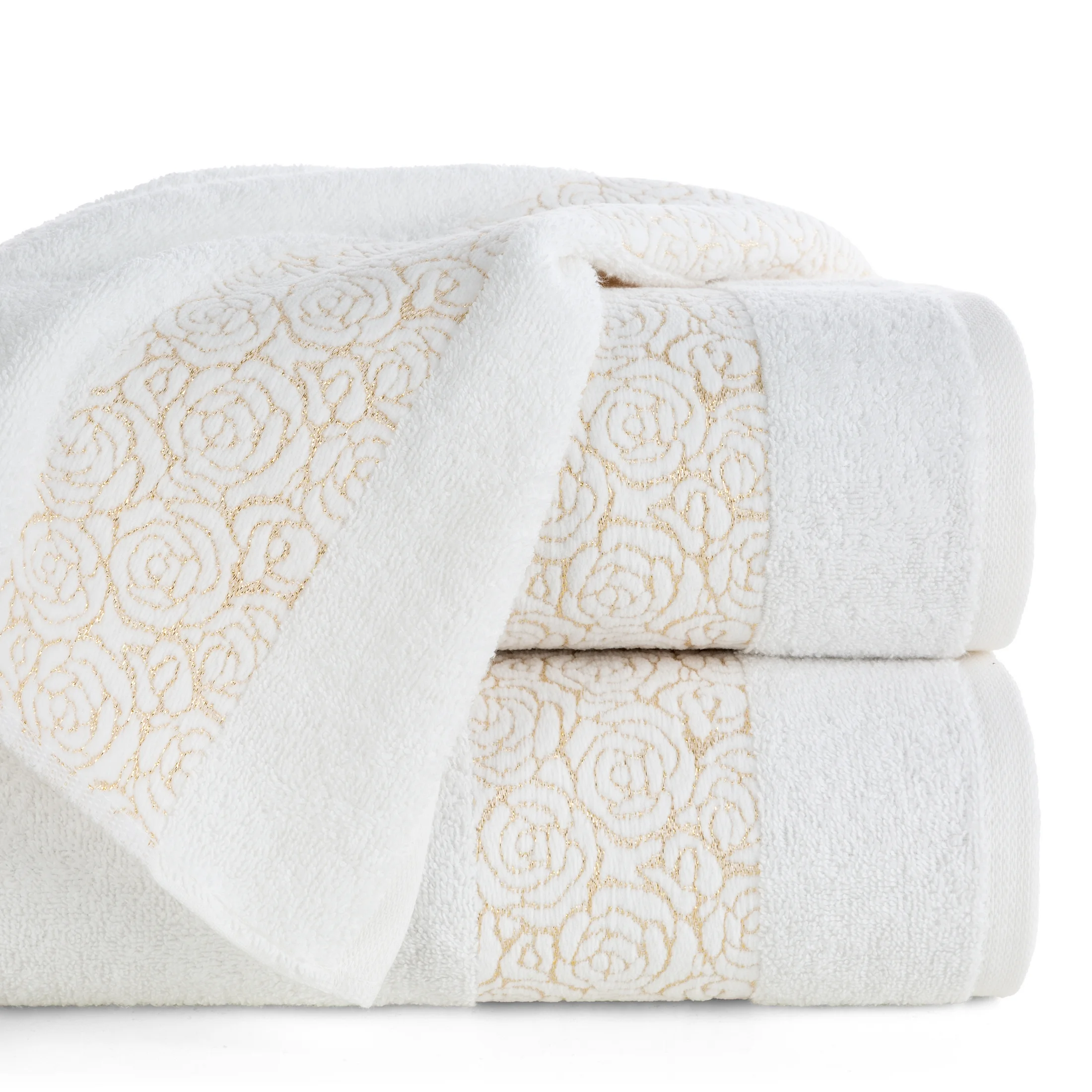 Ręcznik do rąk 30x50 cm bawełniany kolor kremowy zdobiony wytłaczanym motywem róż z dodatkiem błyszczącej nici IRIS