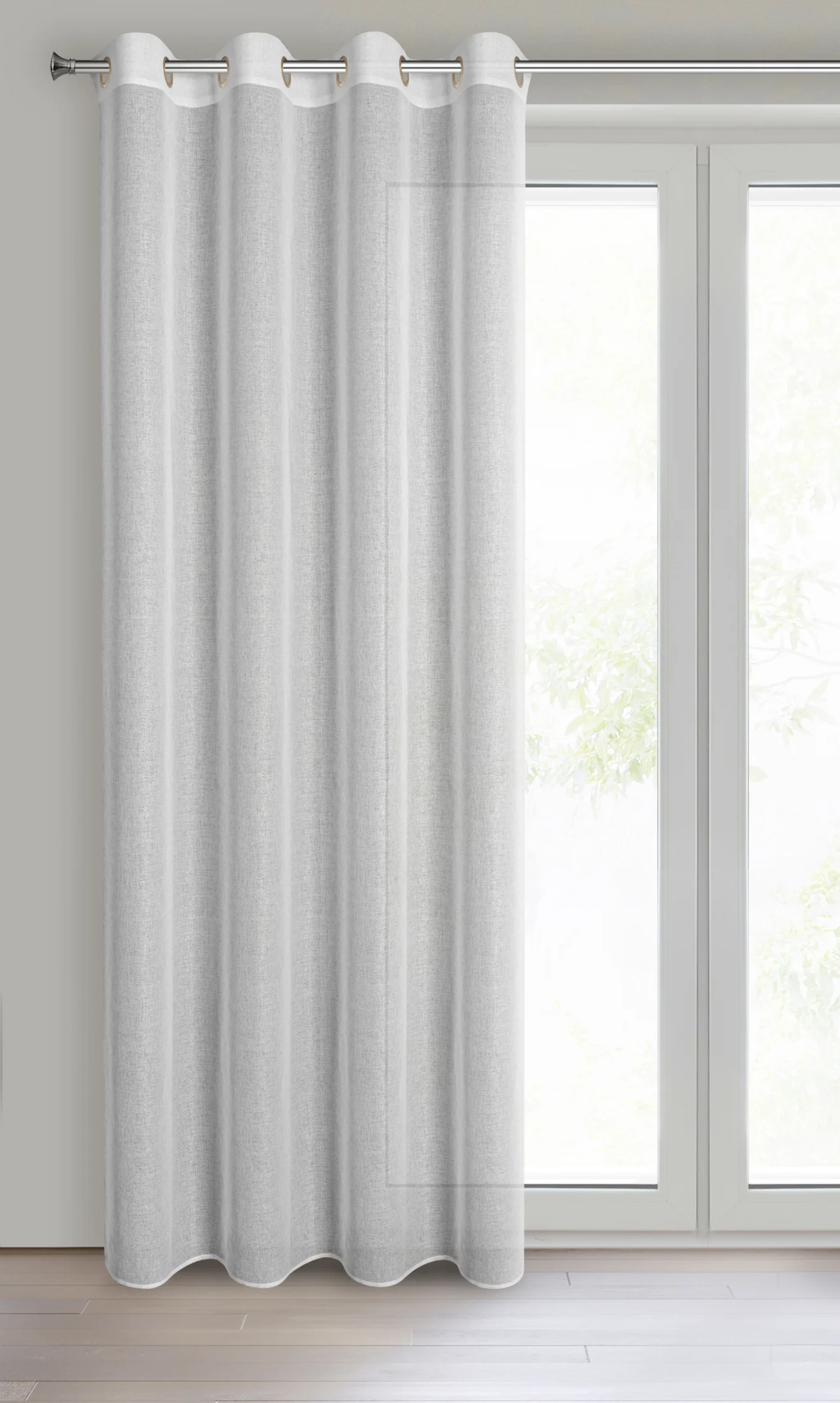 Firana biało, szampańska z gładkiej etaminy z efektem połysku 140x250 cm przelotka LENA