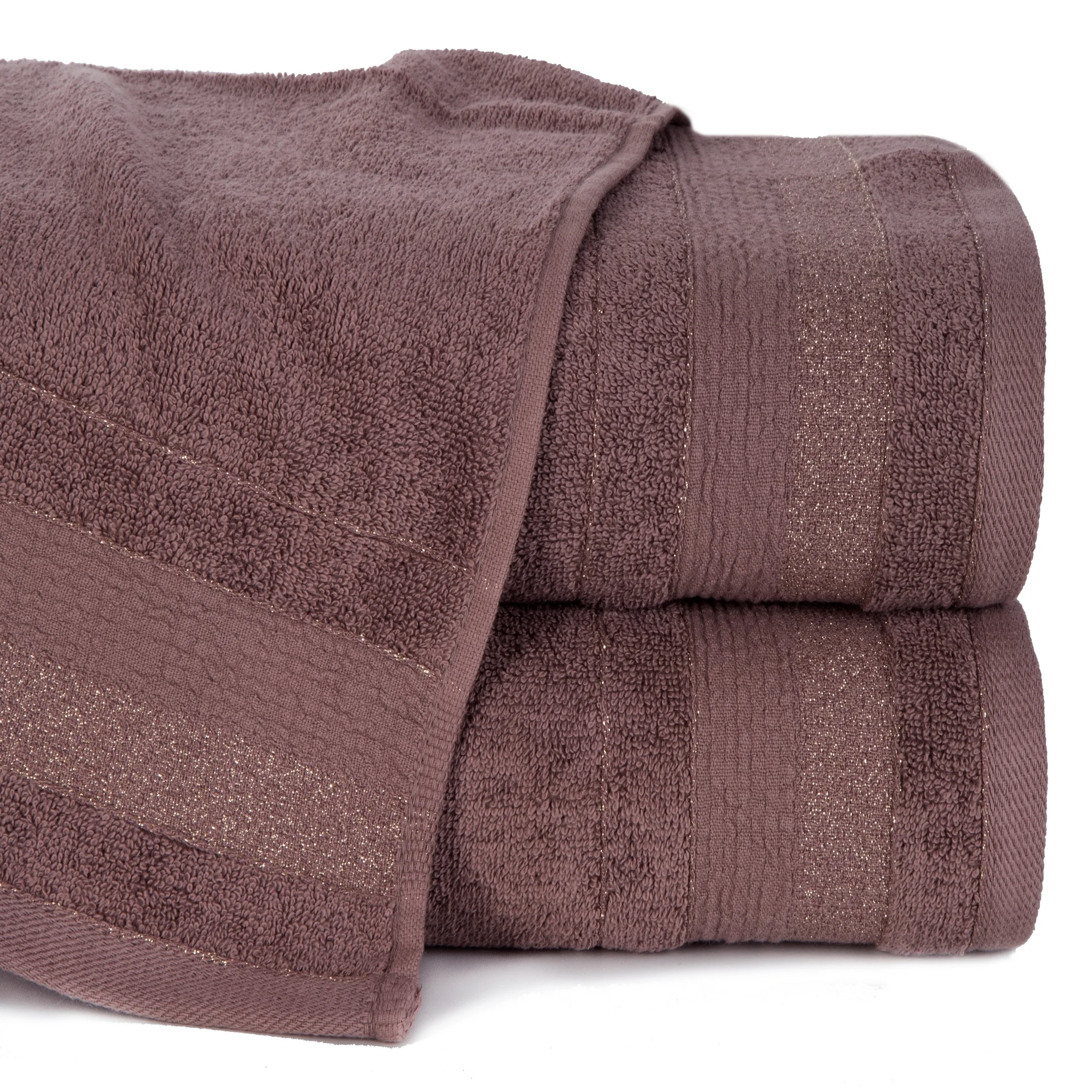 Ręcznik do rąk 30x50 cm bawełniany kolor jasnobrązowy w pasy przetykany błyszczącą nicią 500 g/m2 APRIL