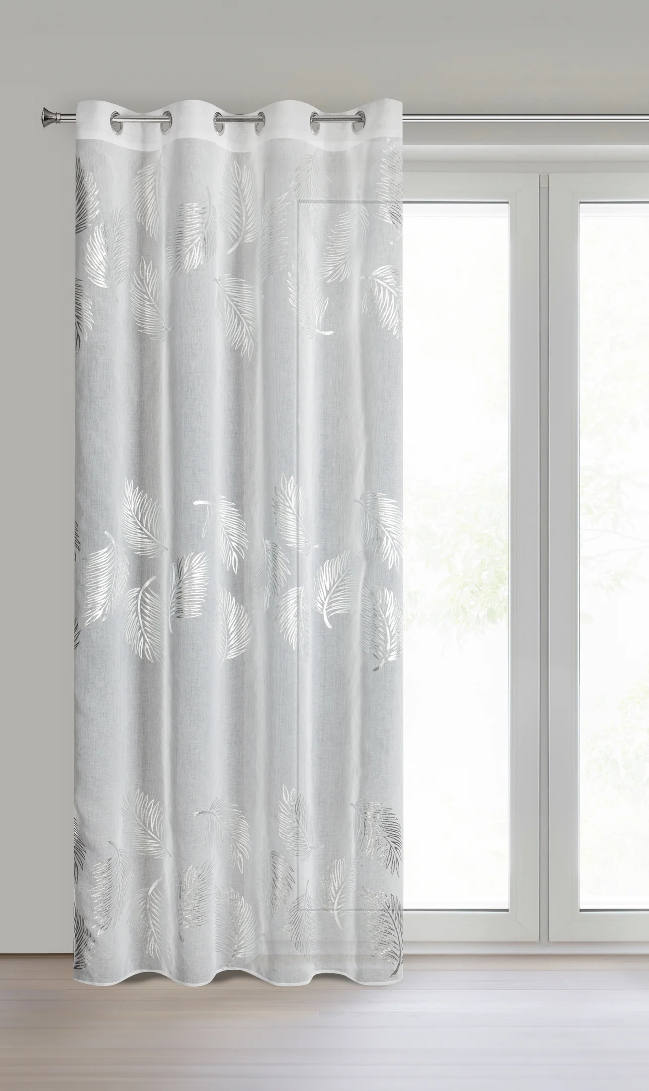 Firana biało, srebrna etamina 140x250 cm przelotka - IDALIA