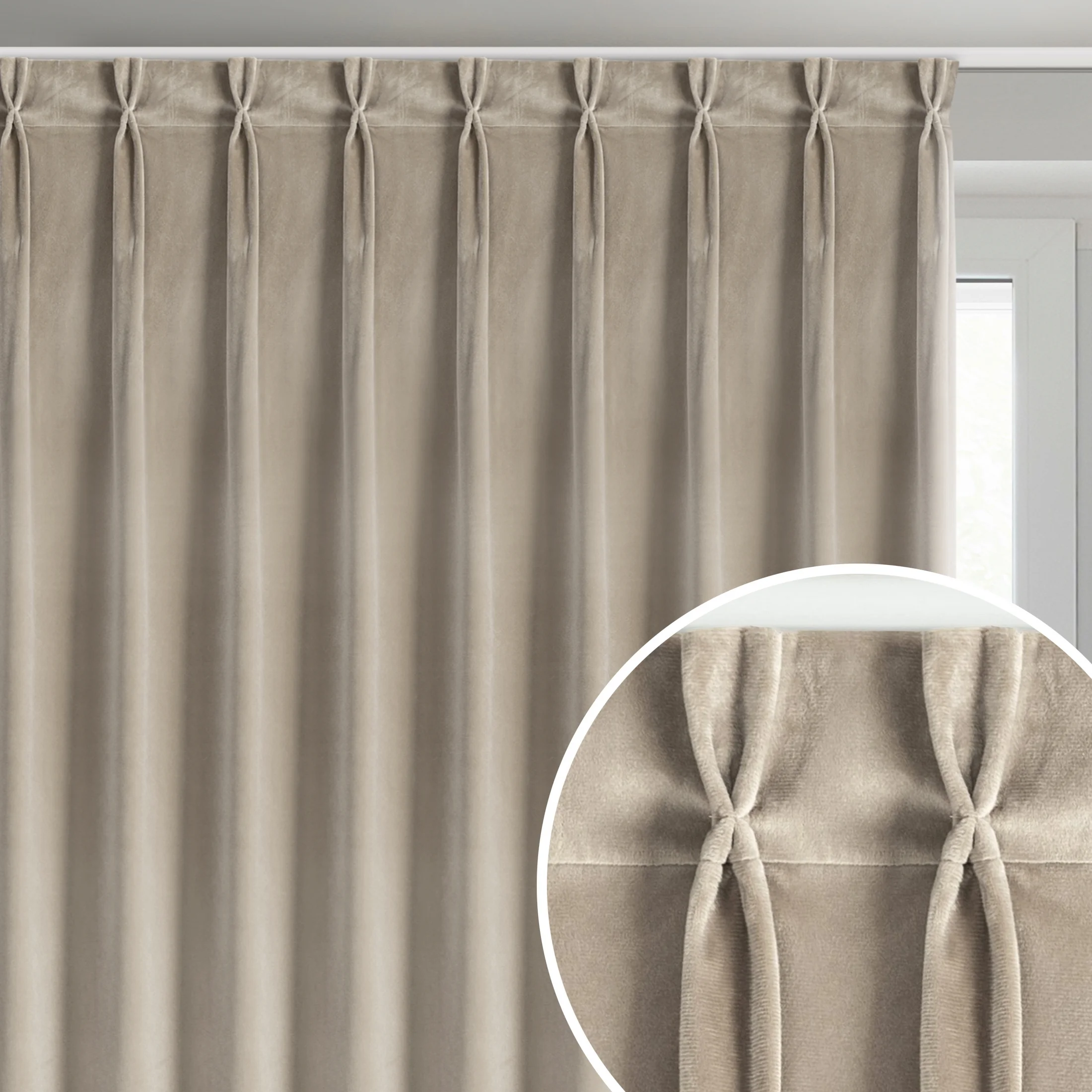 Zasłona beżowa z welwetowej tkaniny 125x270 cm (wymiar podany na gotowo) system flex - MELANIE | eurofirany