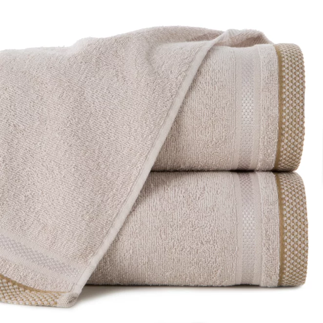 Ręcznik do rąk 30x50 cm bawełniany kolor beżowy z bordiurą w pasy 500 g/m2 ABBIE