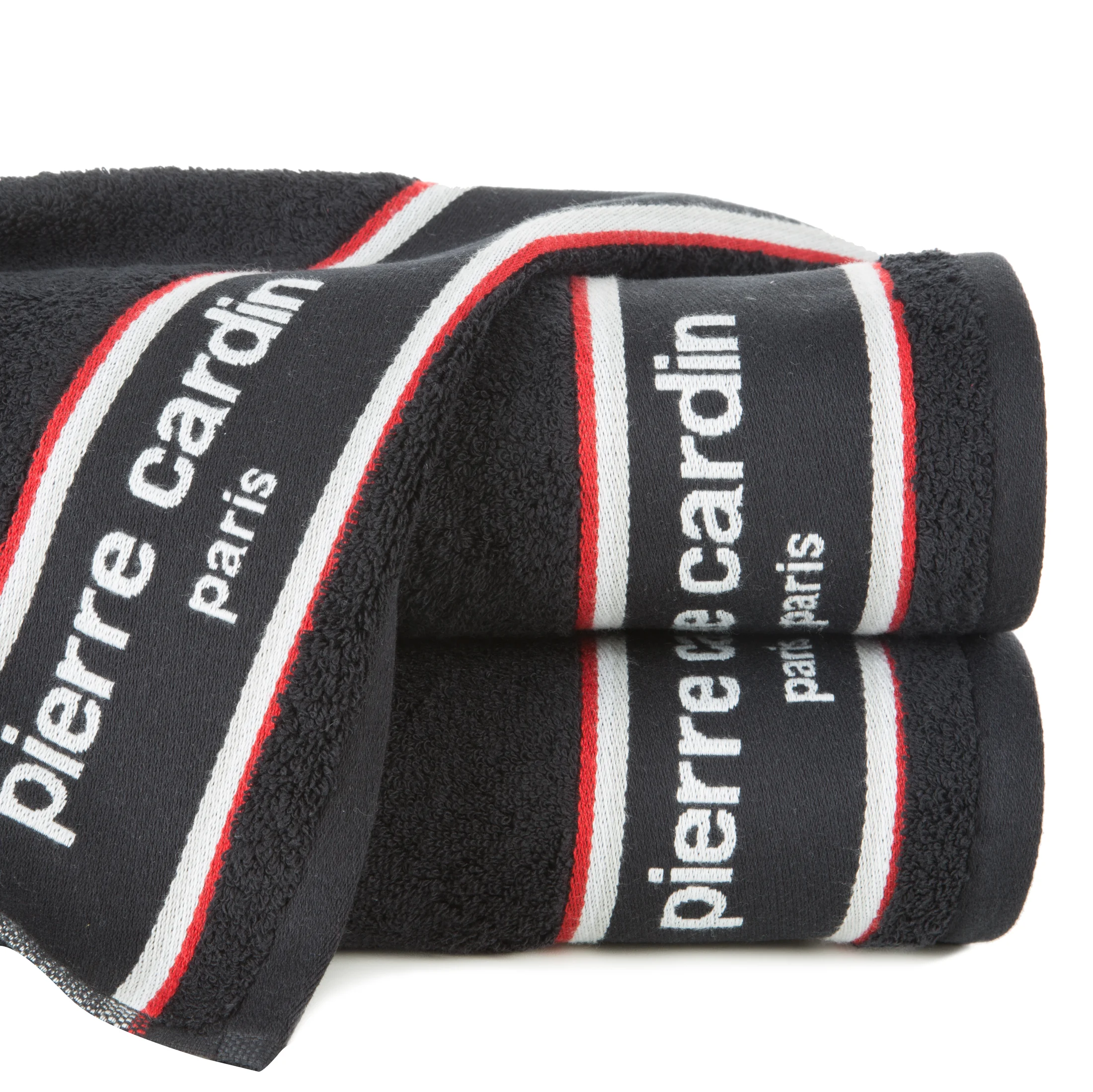 Ręcznik kąpielowy 50X90 cm bawełniany kolor czarny z żakardową bordiurą i haftowanym logiem marki Pierre Cardin 450 g/m2 KARLA