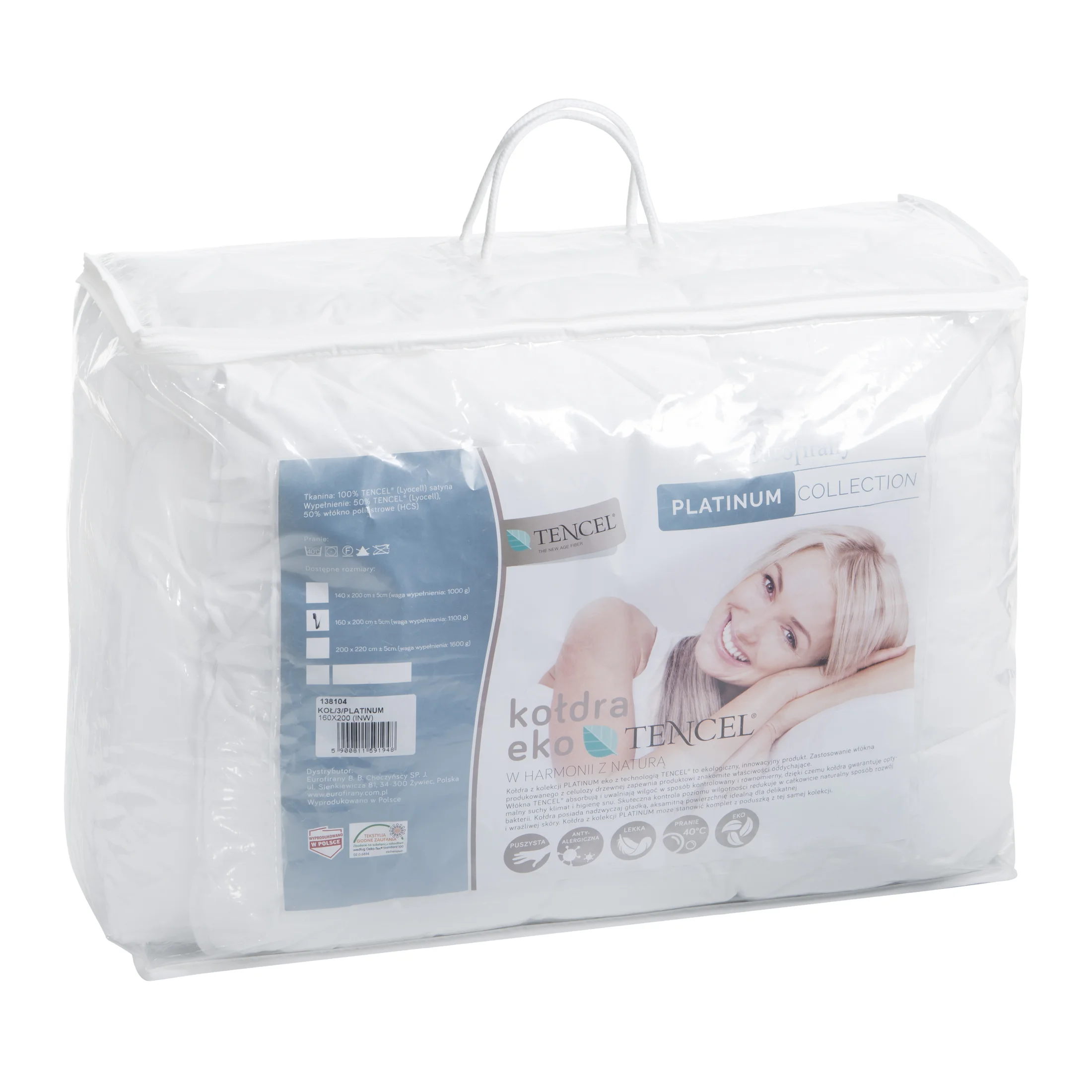 Kołdra PLATINUM z wypełnieniem z naturalnych włókien tencel, antyalergiczna