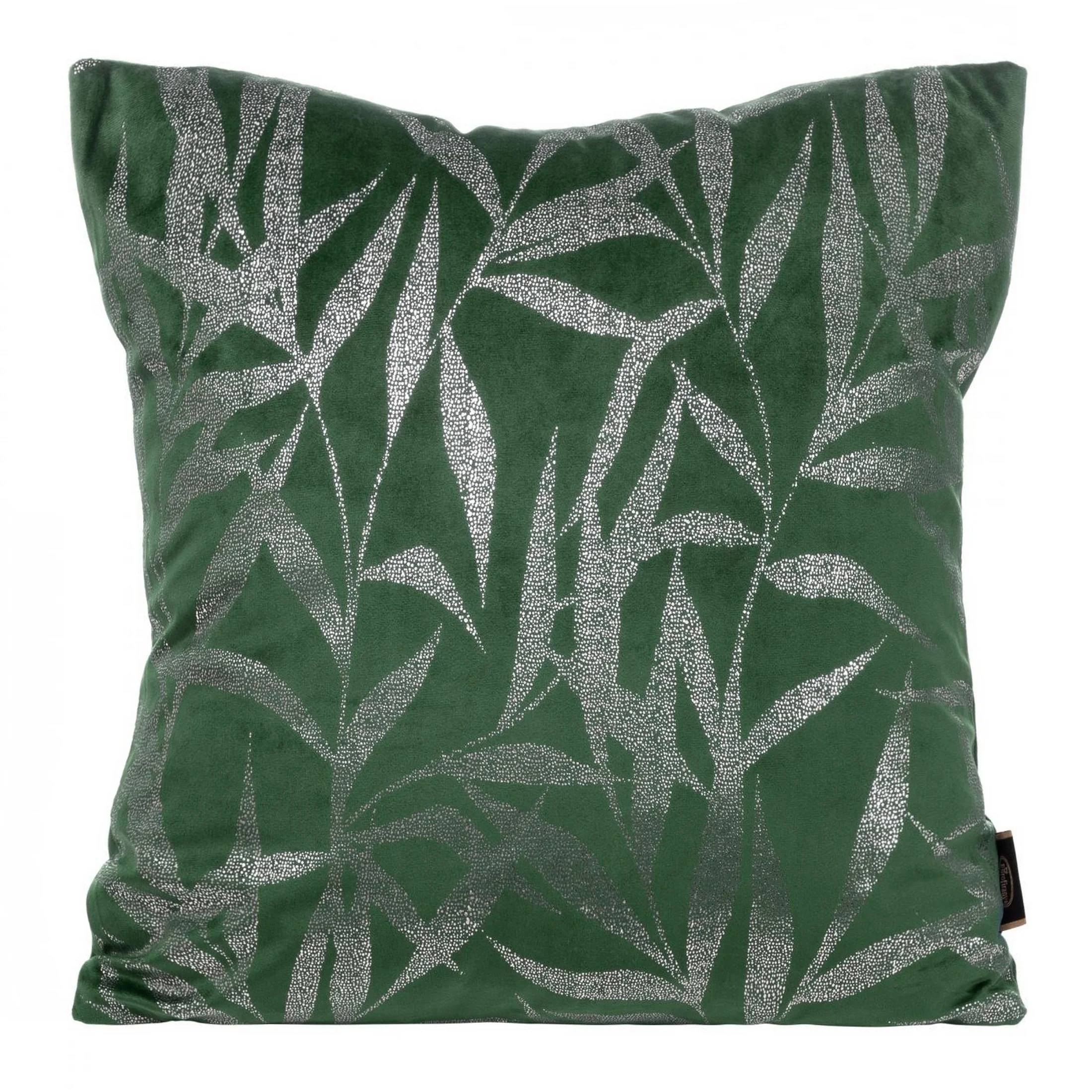 Poszewka na poduszkę 45x45 cm welwetowa kolor ciemnozielony ze złocistym nadrukiem liści BLINK 22 | eurofirany