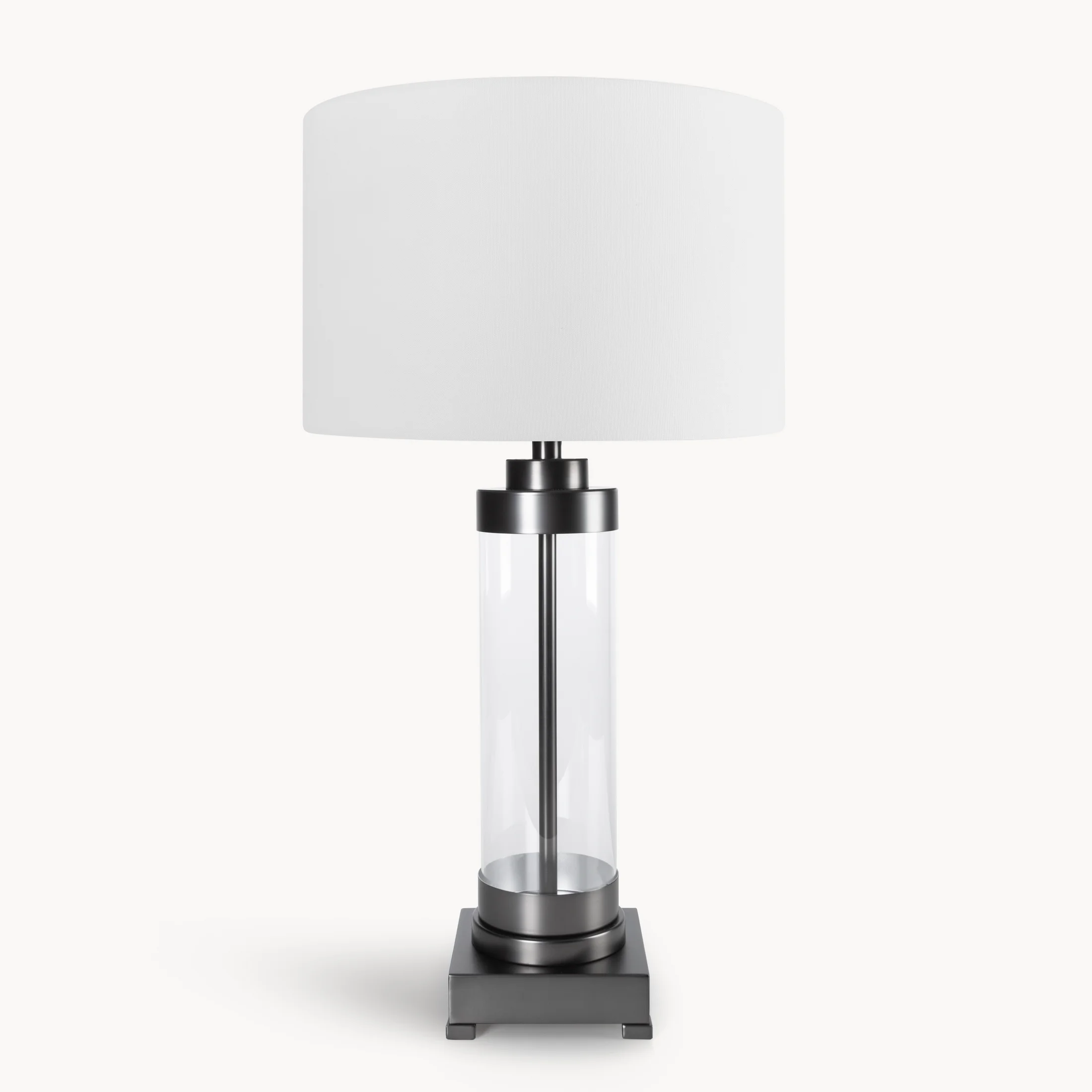 Lampa stołowa do pokoju biało, czarna CLARA o prostej szklanej podstawie