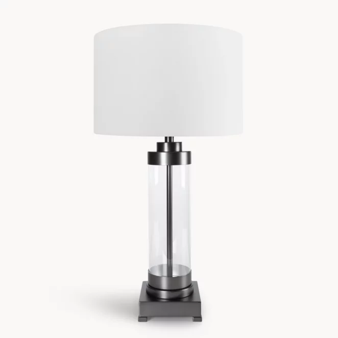 Lampa stołowa do pokoju biało, czarna o prostej szklanej podstawie 40 x 74 cm CLARA