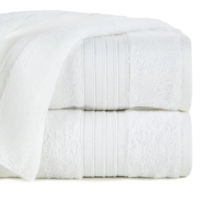 Ręcznik do rąk 30x50 cm bawełniany kolor biały zdobiony bordiura w paski 550 g/m2 AURA