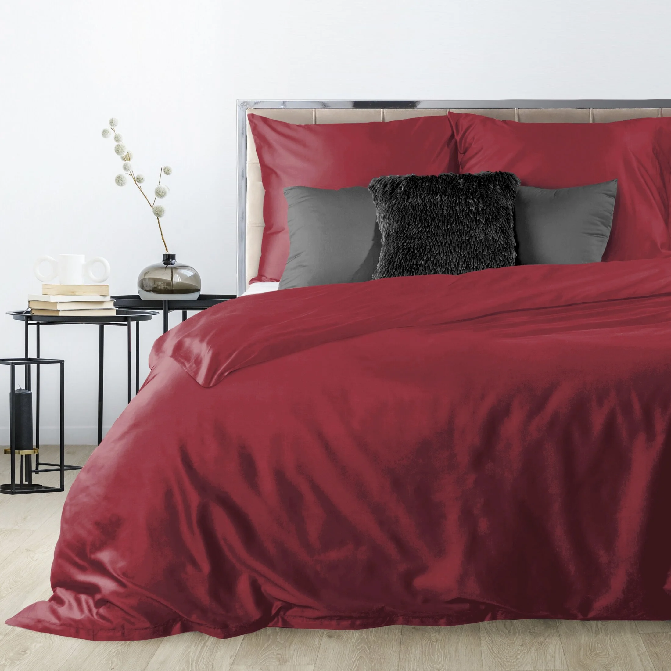 Pościel 220x200 cm gładka z satyny bawełnianej kolor bordowy DINA Diva Line | eurofirany