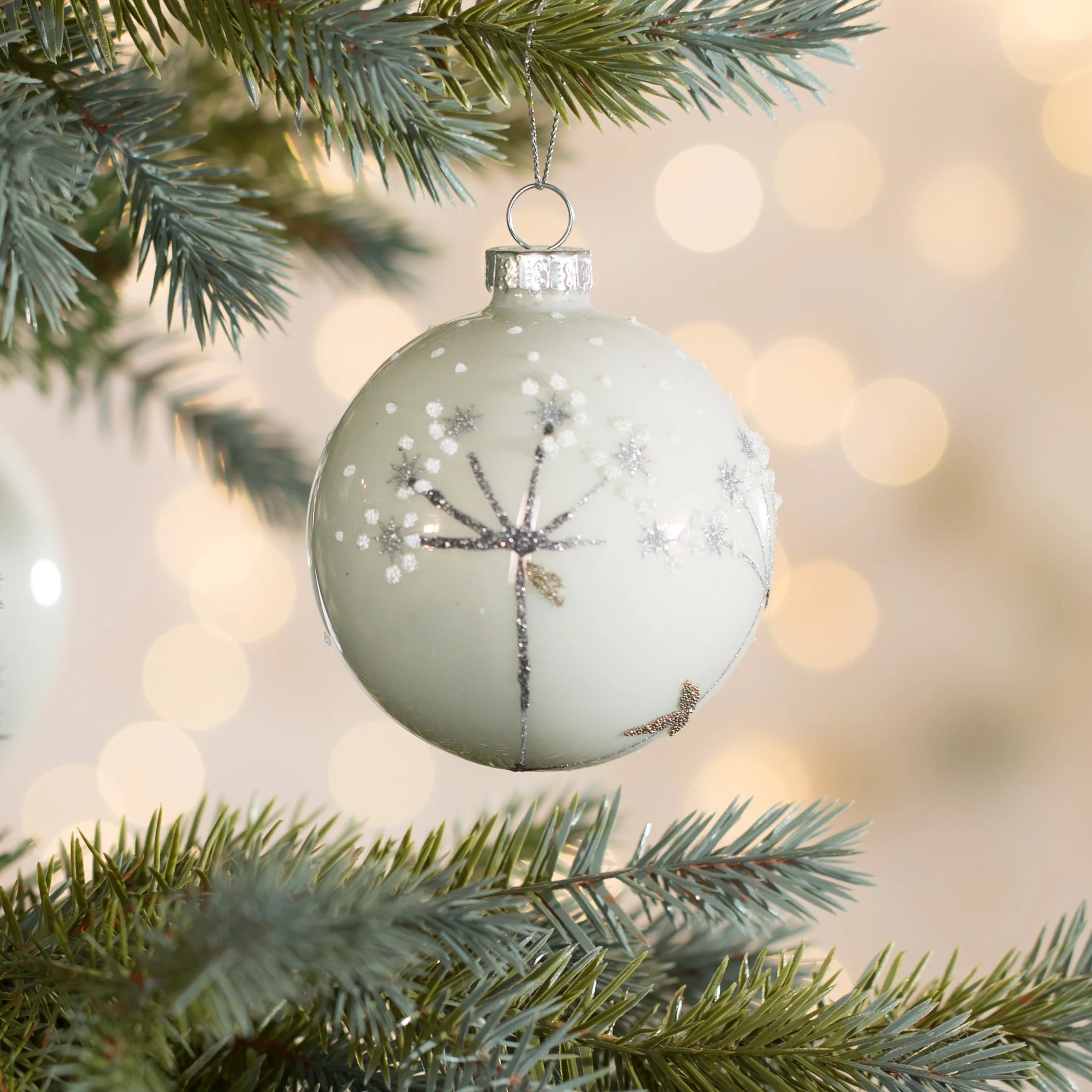 Szklana bombka choinkowa ręcznie zdobiona wzorem dmuchawca |