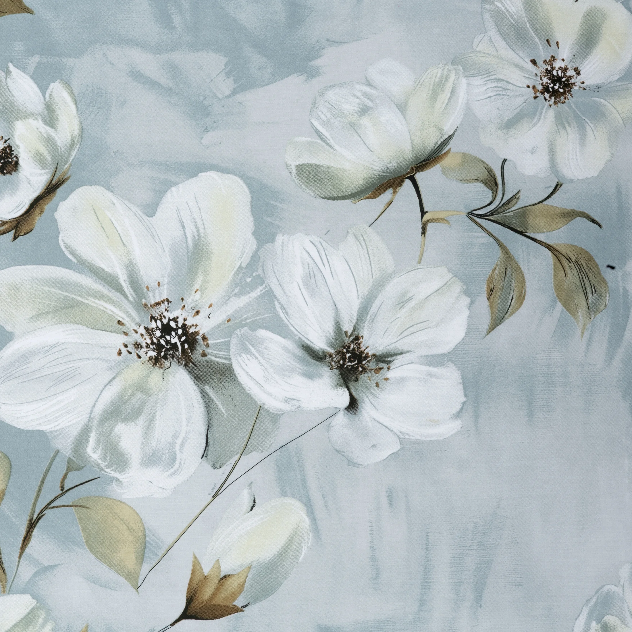 Pościel 220x200 cm komplet 3 częściowy satyna bawełniana kolor błękitno, biały z motywem roślinnym SPRING 89