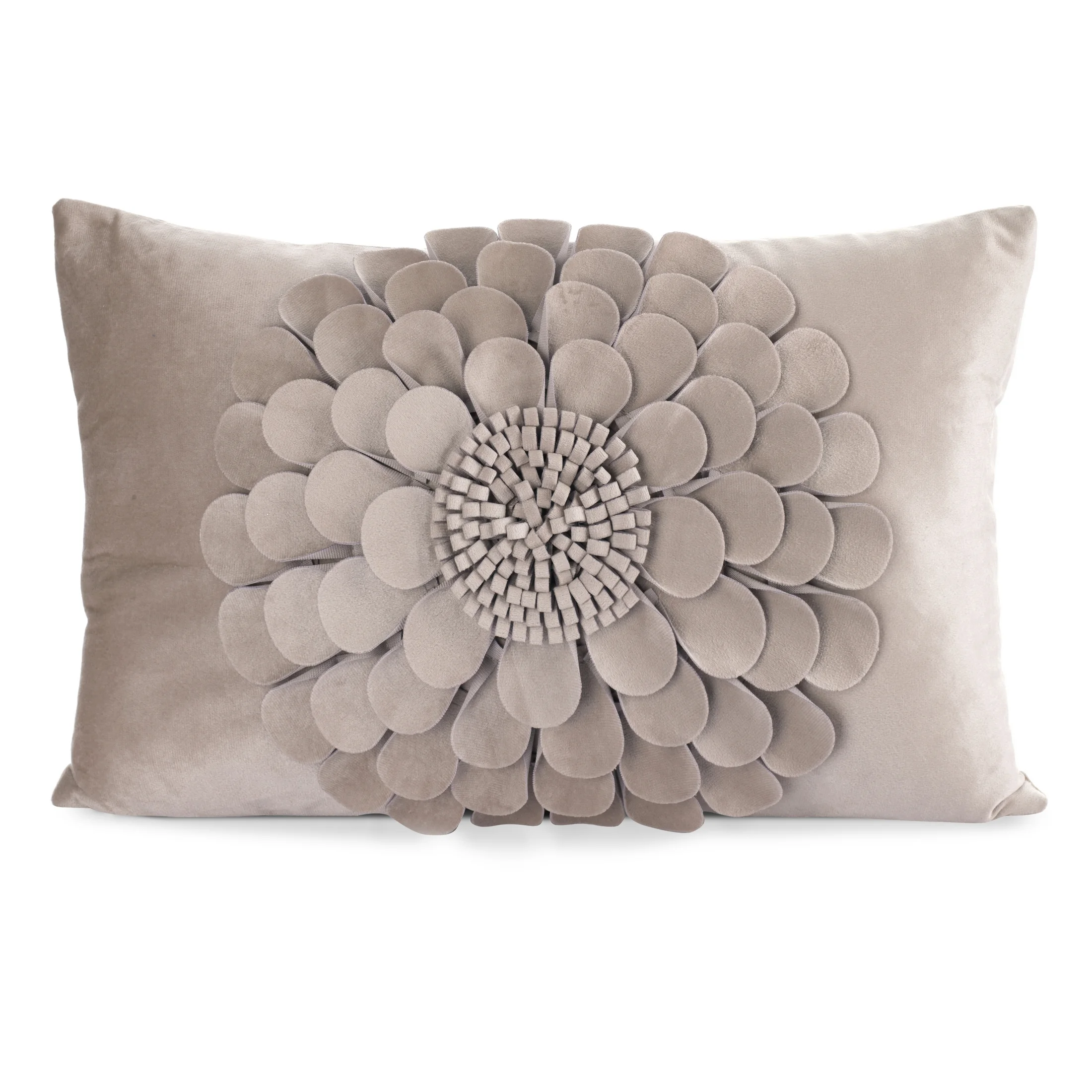 Poszewka na poduszkę 30 x 50 cm z welwetu kolor beżowy zdobiona trójwymiarowym motywem kwiatu FLORES 2 | eurofirany