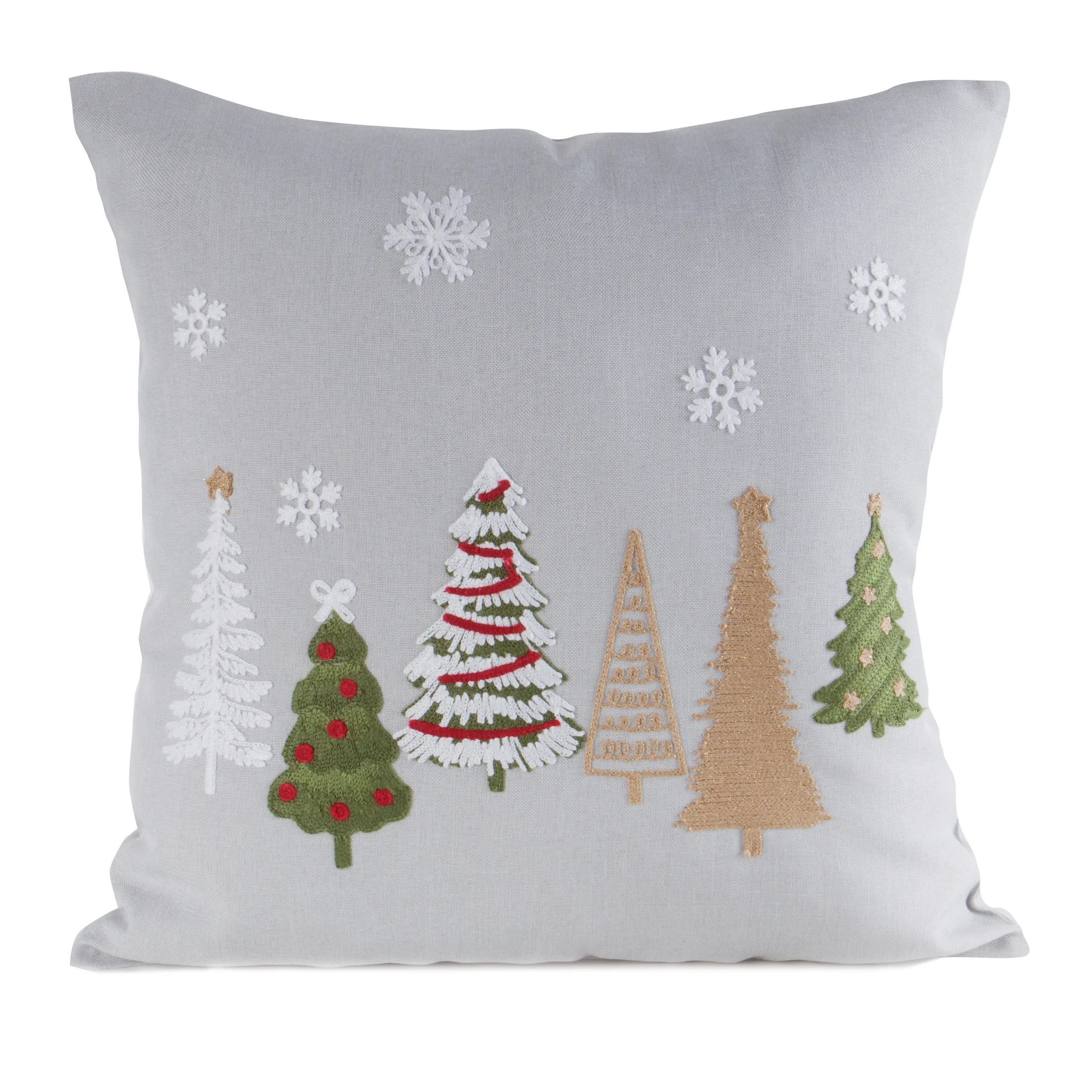 Poszewka na poduszkę świąteczna 45x45 cm zdobiona haftem choinek i śnieżynek | eurofirany