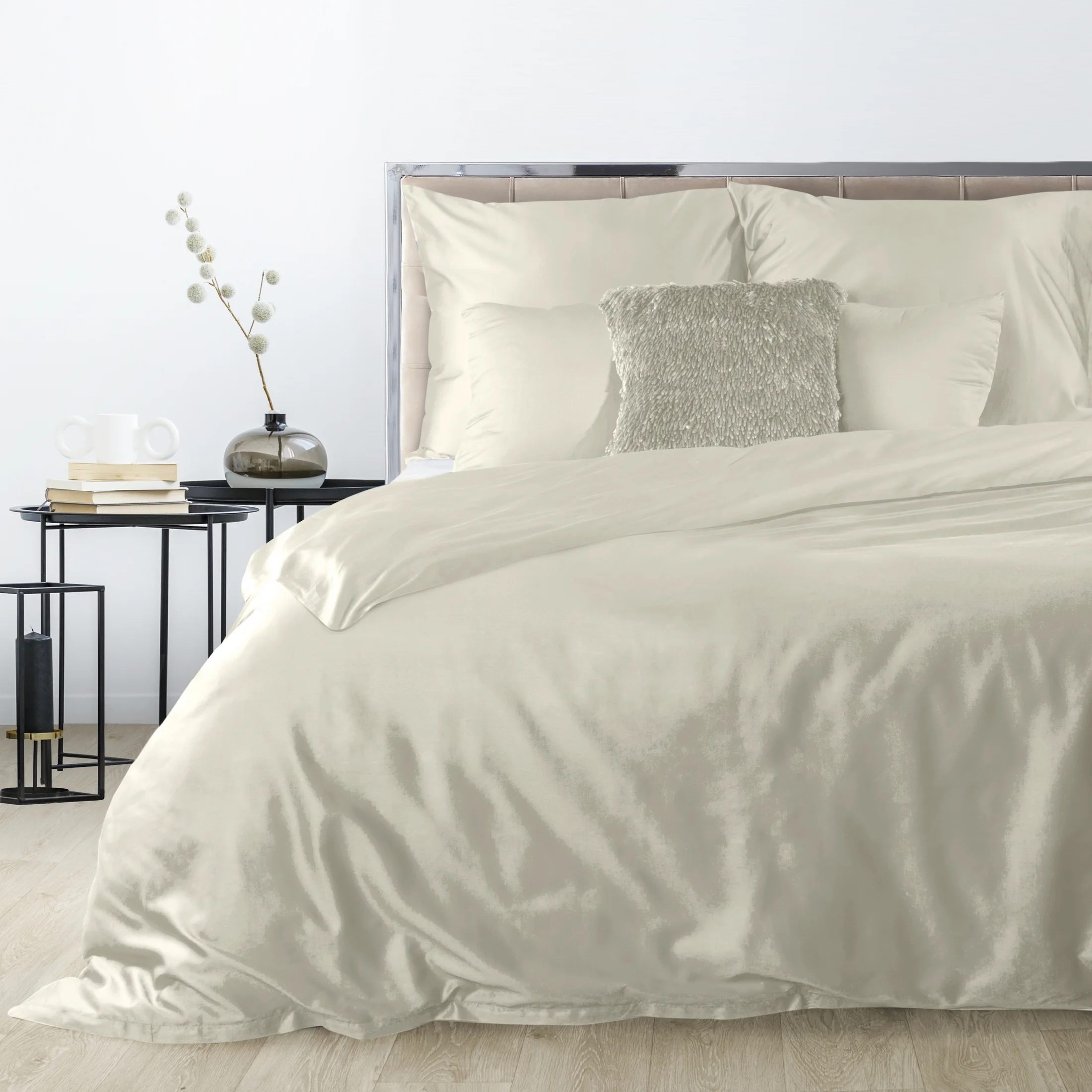 Pościel 160x200 cm gładka z satyny bawełnianej kolor beżowy DINA Diva Line | eurofirany