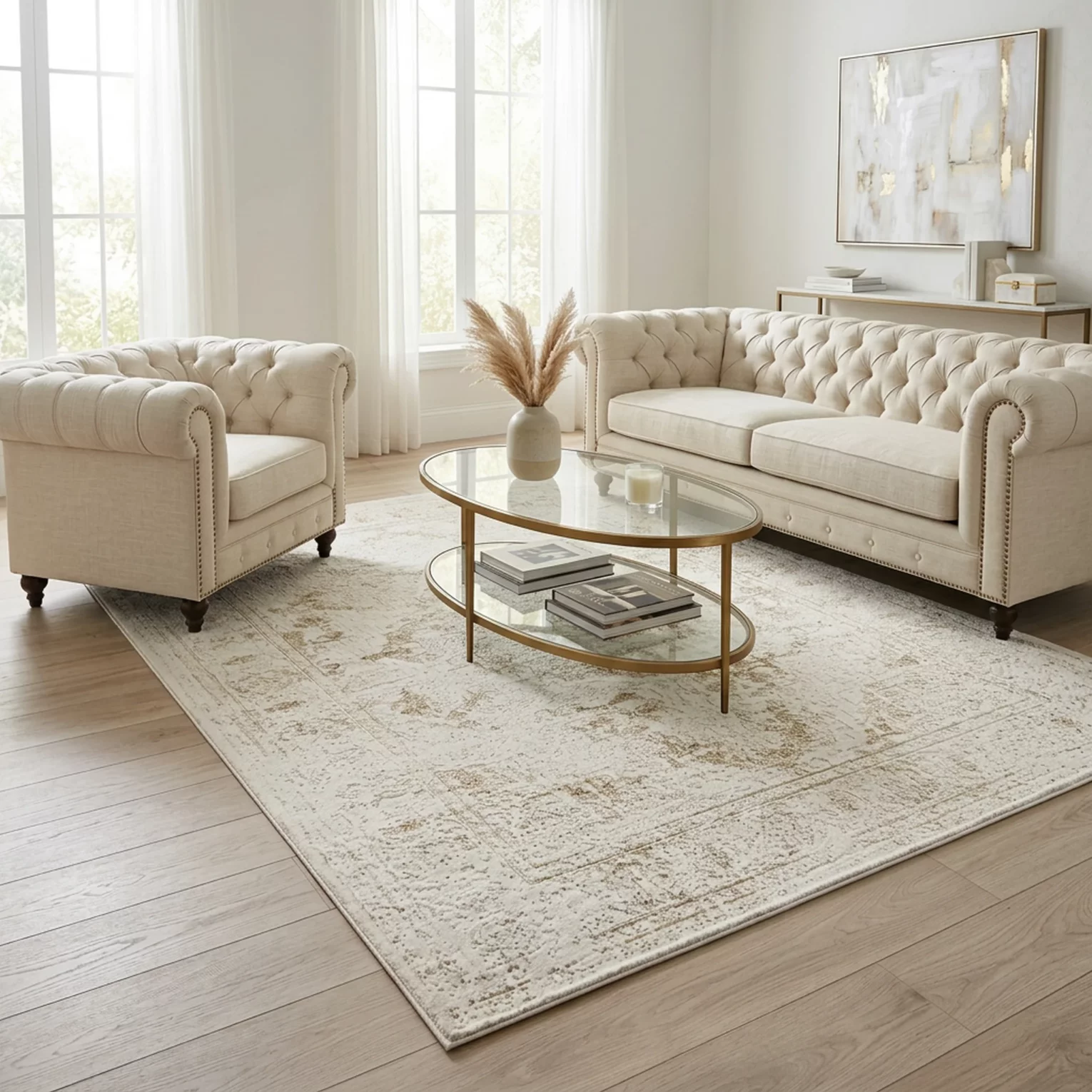 Dywan 140x190 cm kremowo, beżowy zdobiony ornamentem NOVA4