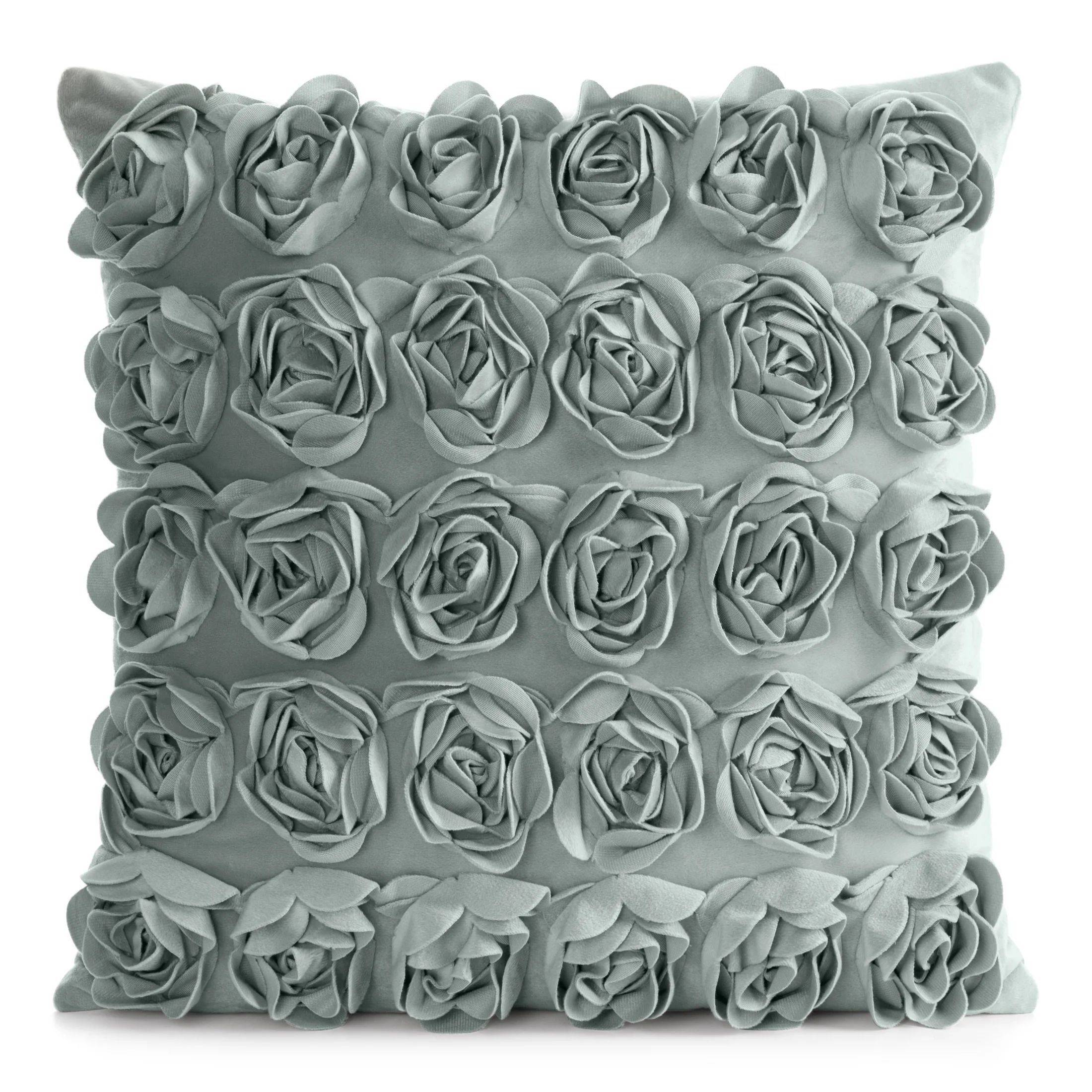 Poszewka na poduszkę 45 x 45 cm z welwetu kolor miętowy zdobiona 3D aplikacją róż ROSES Eva Minge | eurofirany