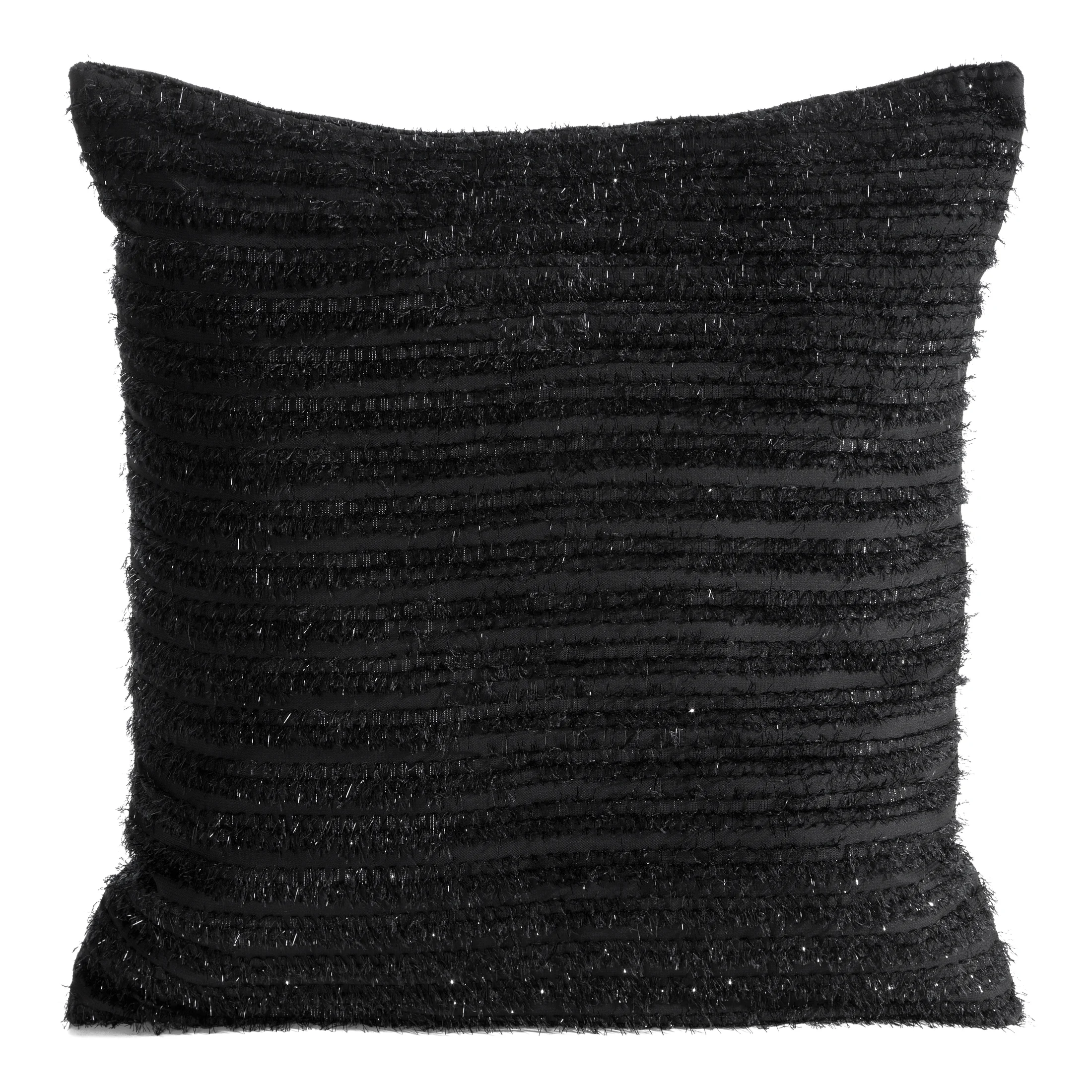 Poszewka na poduszkę 45x45 cm z tkaniny szyfonowej kolor czarny zdobiona moherową nicią REINA Eva Minge | eurofirany