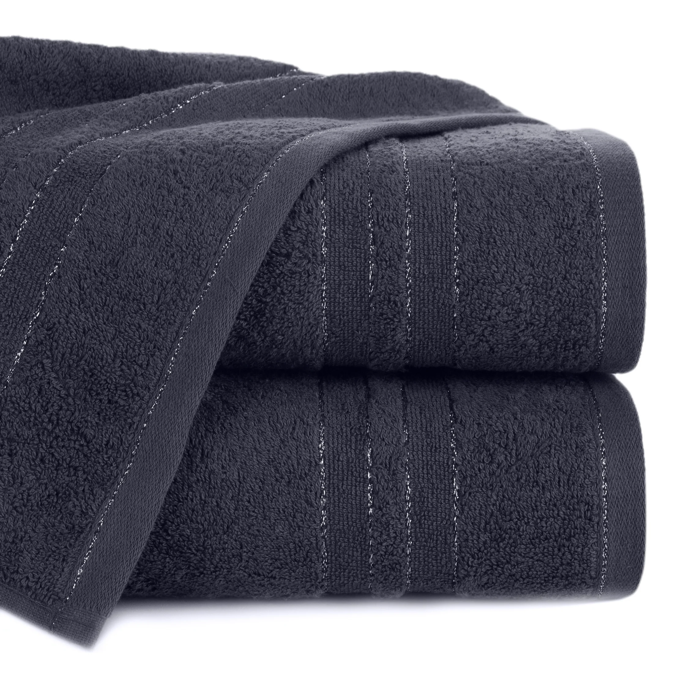 Ręcznik do rąk 30x50 cm bawełniany kolor grafitowy z bordiurą w paski podkreślone błyszczącą nicią 500 g/m2 GALA