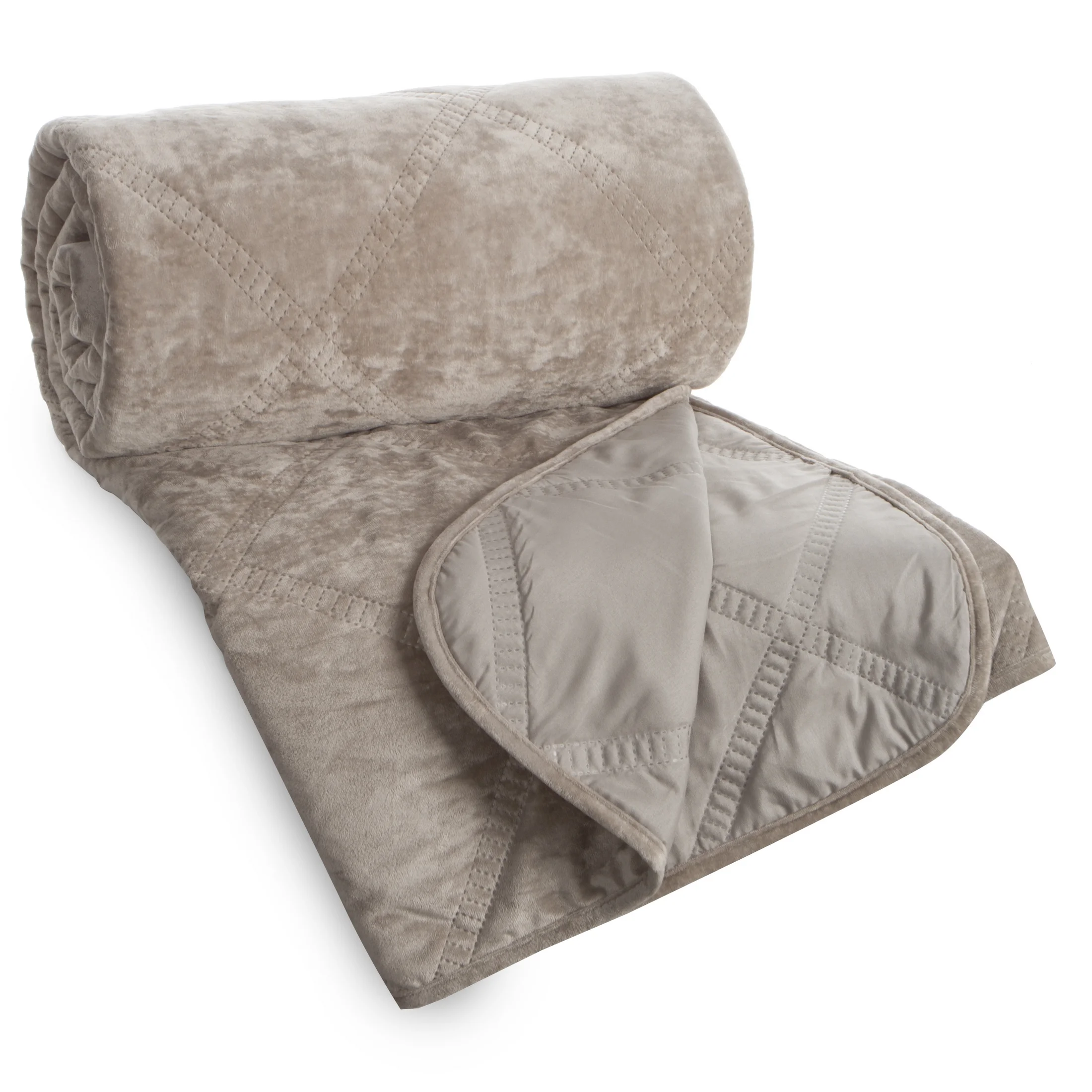 Narzuta welwetowa beżowa 170x210 cm zdobiona pikowaniem hot press w romby