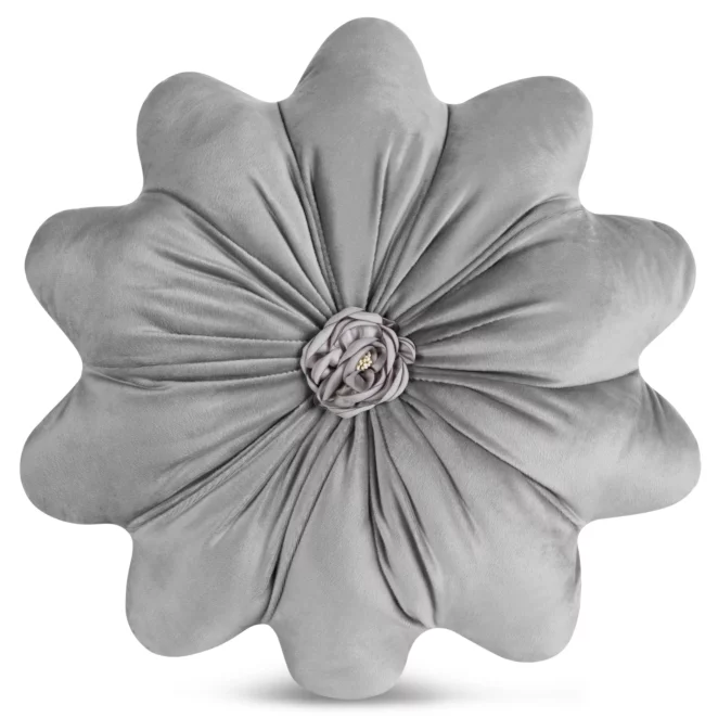 Poduszka w kształcie kwiatka o średnicy 40 cm welwetowa srebrna FLORES 5