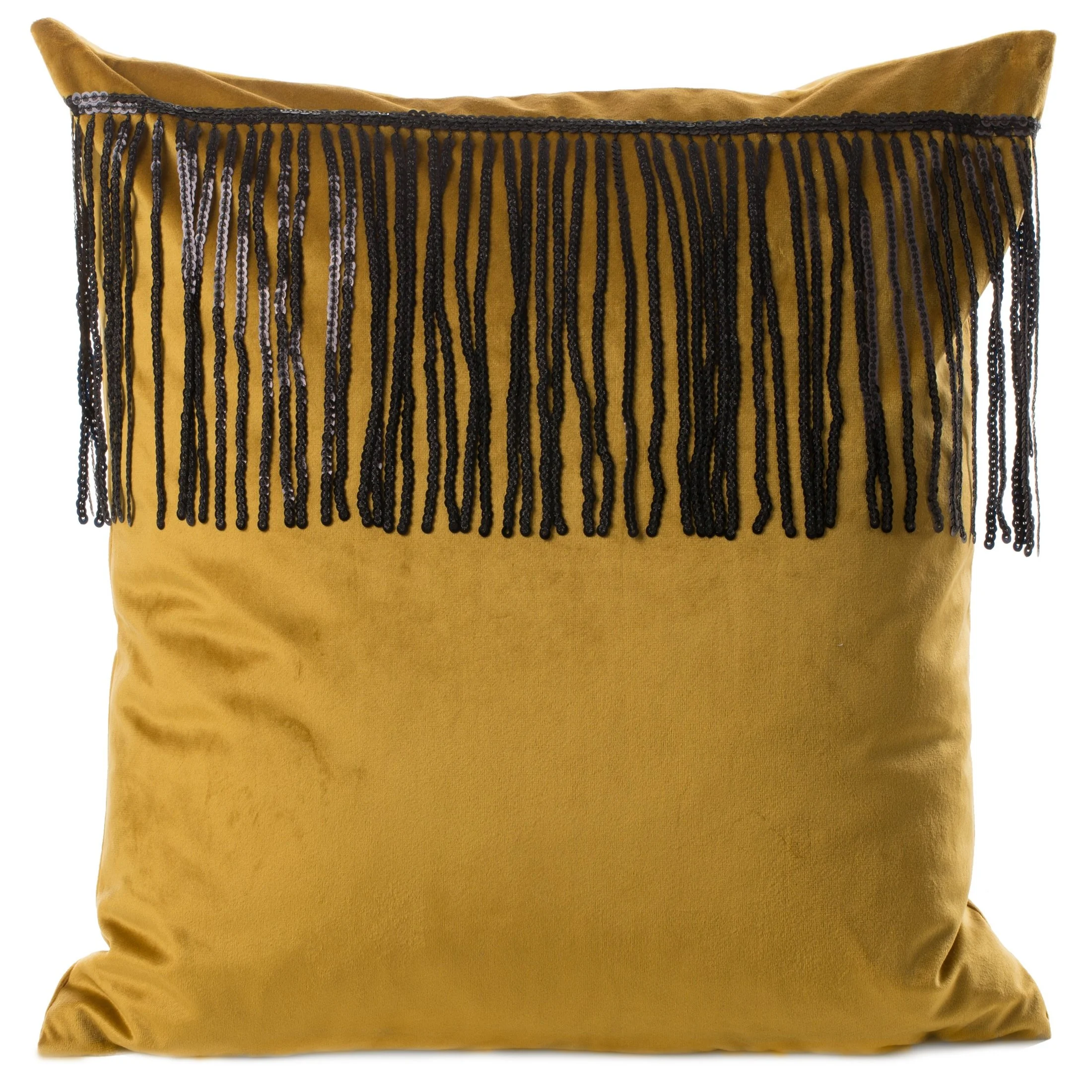 Poszewka na poduszkę 45x45 cm welwetowa miodowa z naszywaną dekoracyjną pasmanterią z cekinami JASPER Eurofirany Premium | eurofirany