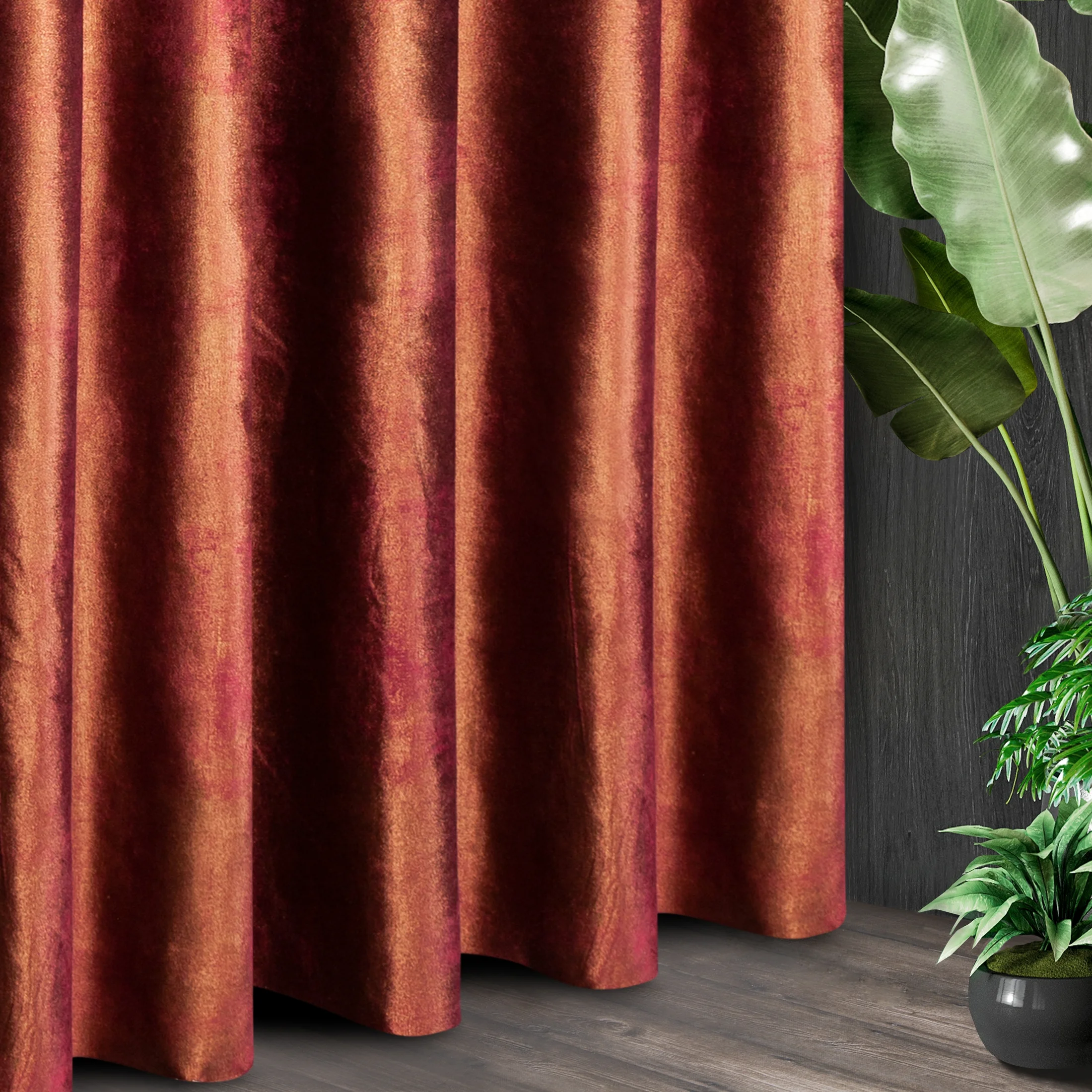 Tkanina zasłonowa gruby welwet, o miękkiej powierzchni, z błyszczącym złocistym nadrukiem z kolekcji Eva Minge