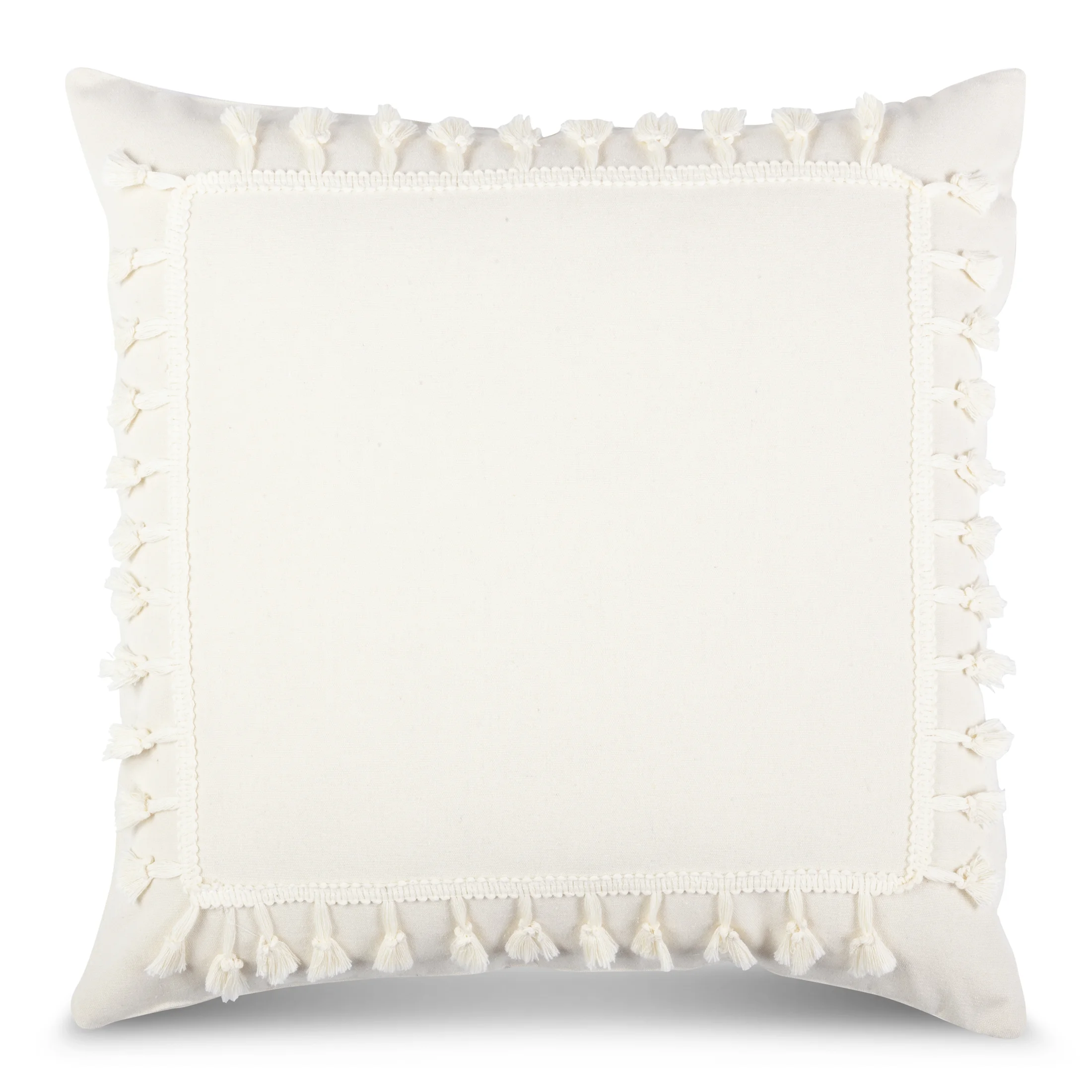 Poszewka na poduszkę 45x45 cm z bawełny kremowa z ozdobną pasmanterią BOHO | eurofirany