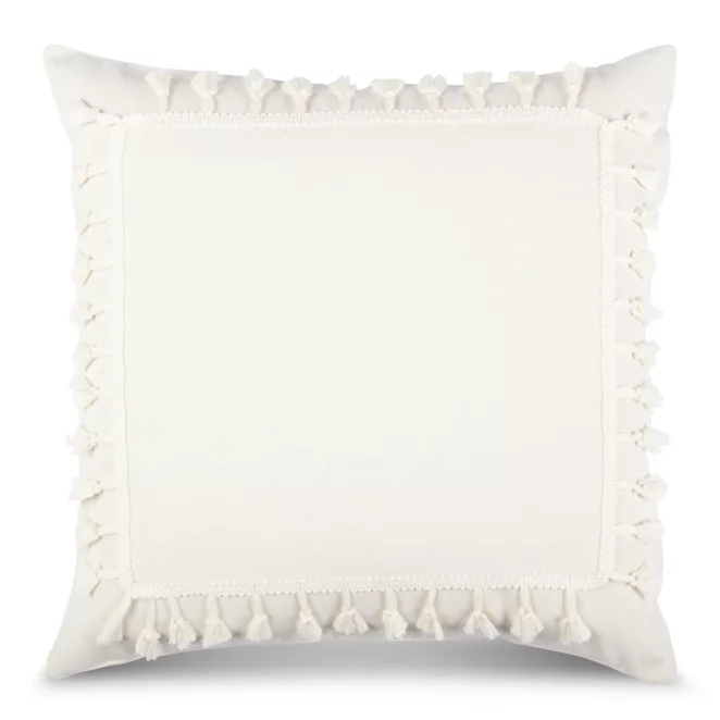 Poszewka na poduszkę 45x45 cm z bawełny kremowa z ozdobną pasmanterią BOHO