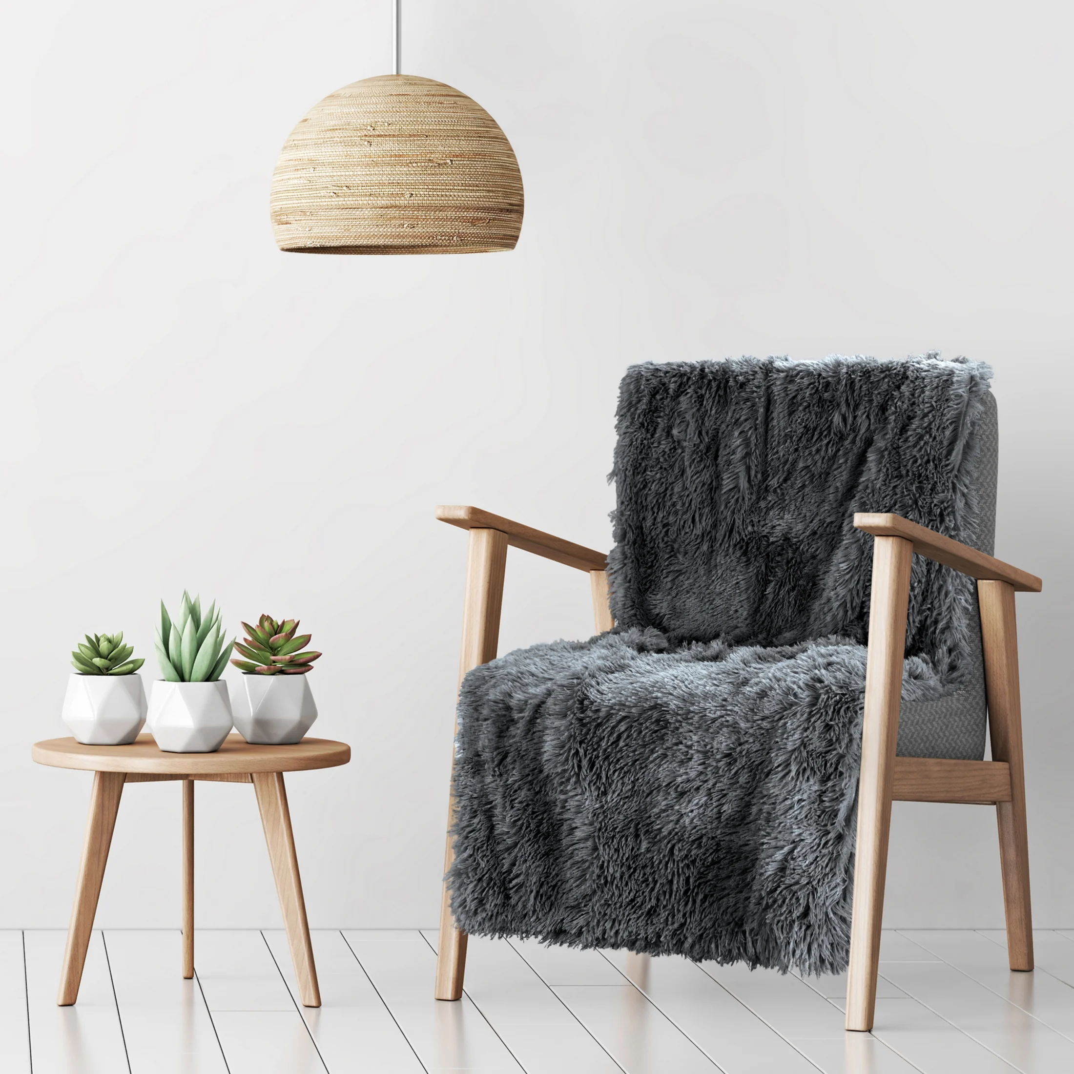 Narzuta na fotel-koc o strukturze miękkiego futra 70x160 cm stalowa TIFFANY Design 91 | 